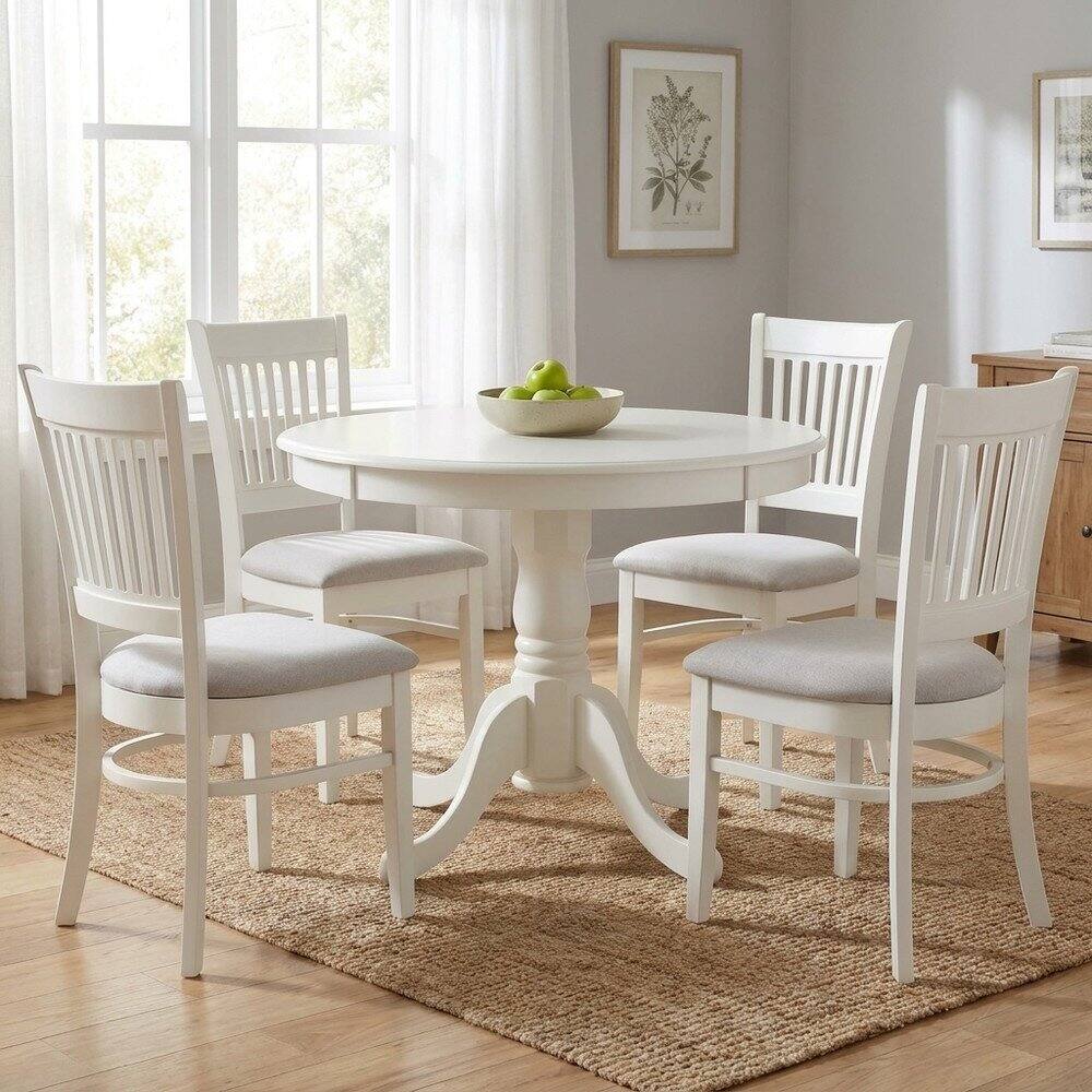Alt View 1. FurniFact - White Solid Wood 5 Pc Breakfast Nook Table Set - Multi-Color.
