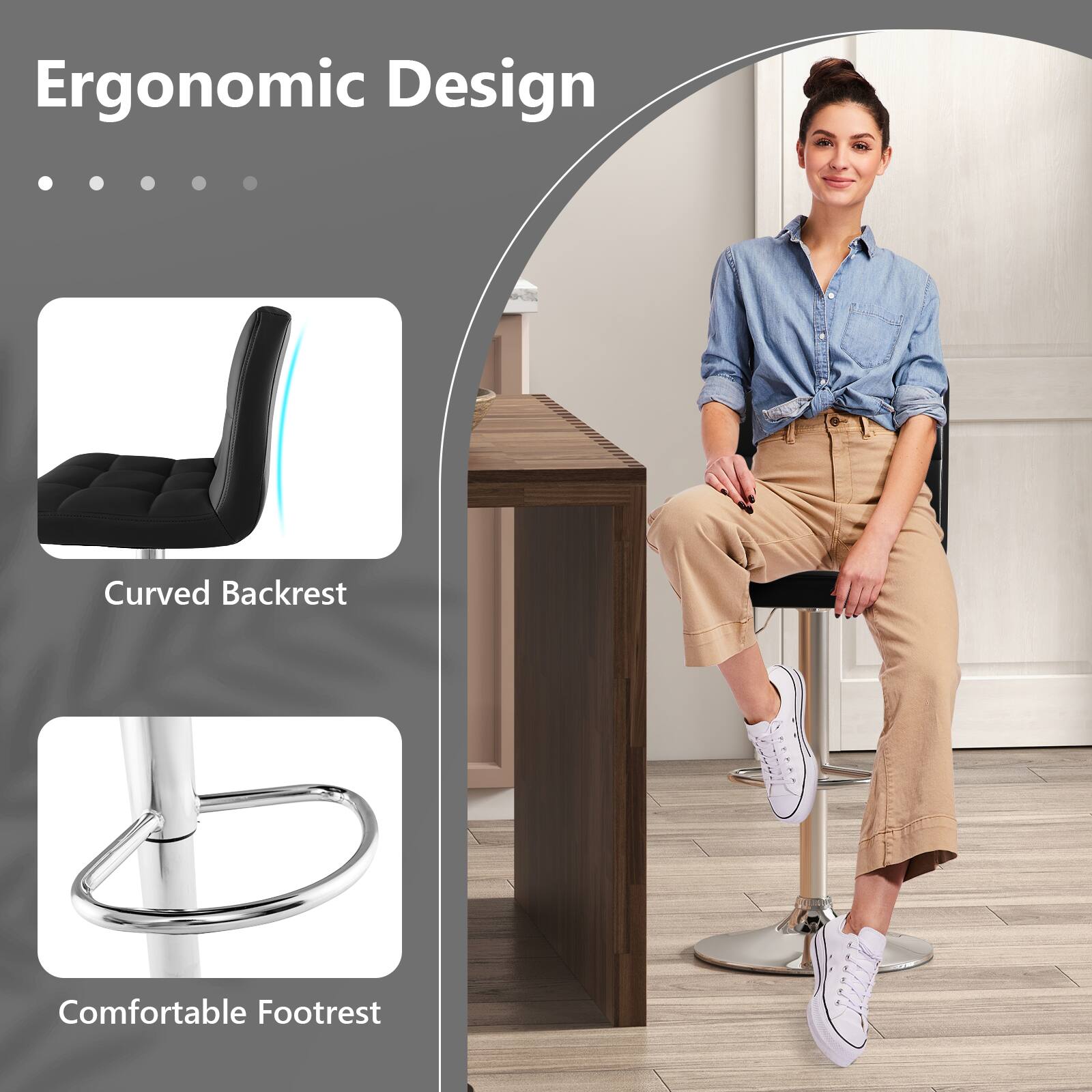Ergonomic Design
Curved Backrest
Comfortable Footrest