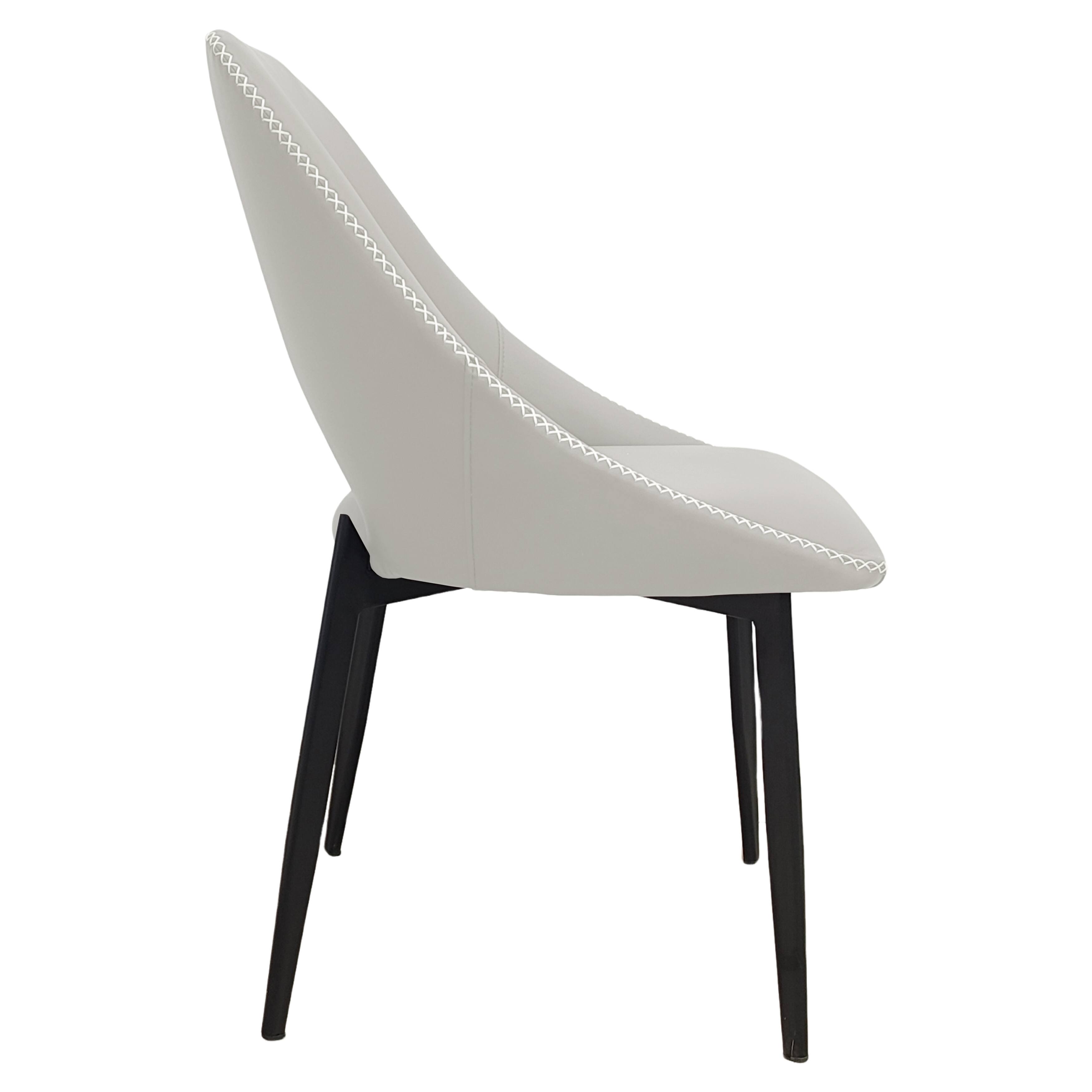 Alt View 4. LeisureMod - Amalfi Modern Upholstered Fabric Dining Chair, Curved Open Back Accent Side Kitchen Chair with Metal Legs - Grey.