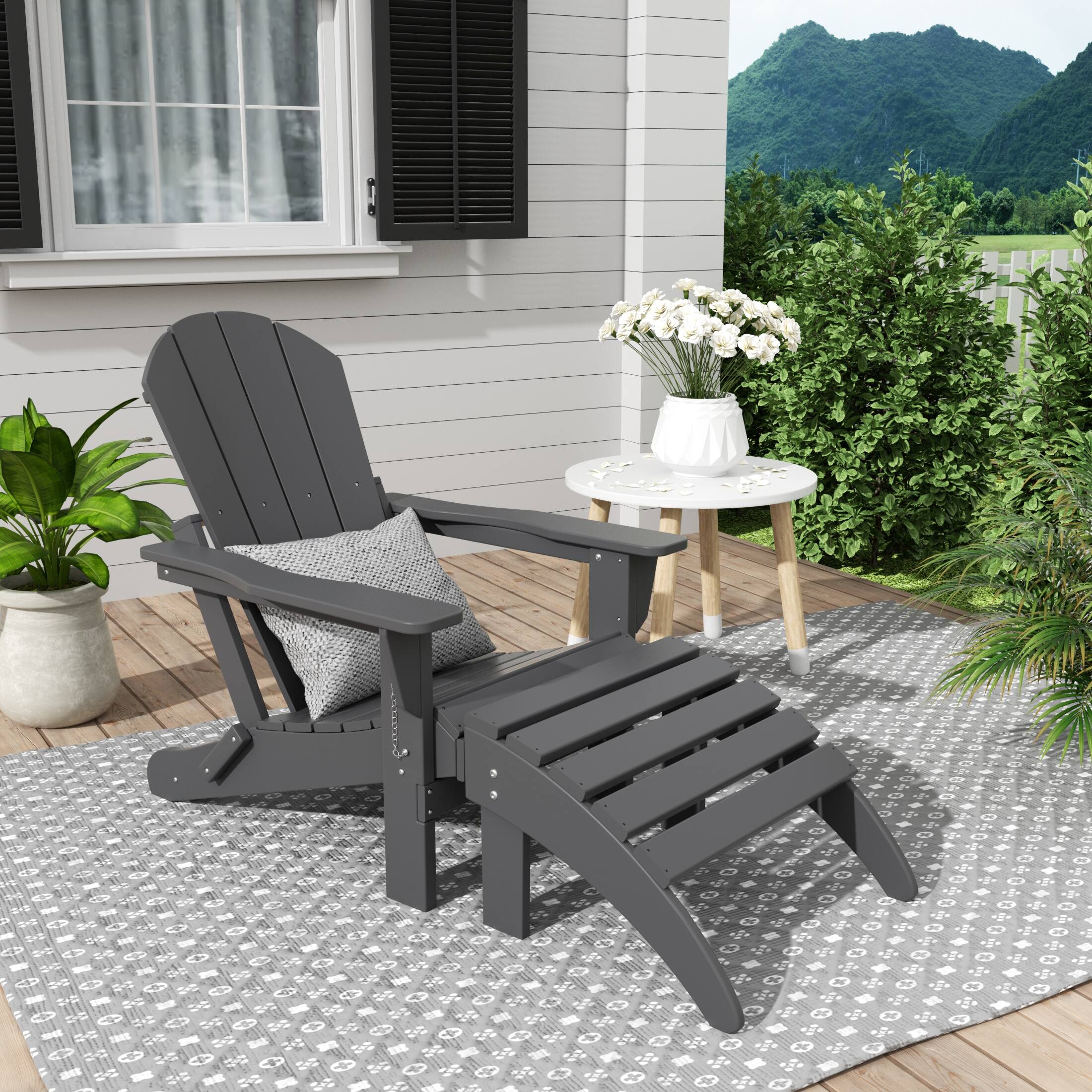 Angle. WestinTrends - WestinTrends Malibu 2 piece set classic Adirondack chair with ottoman (1 seater) - Gray.