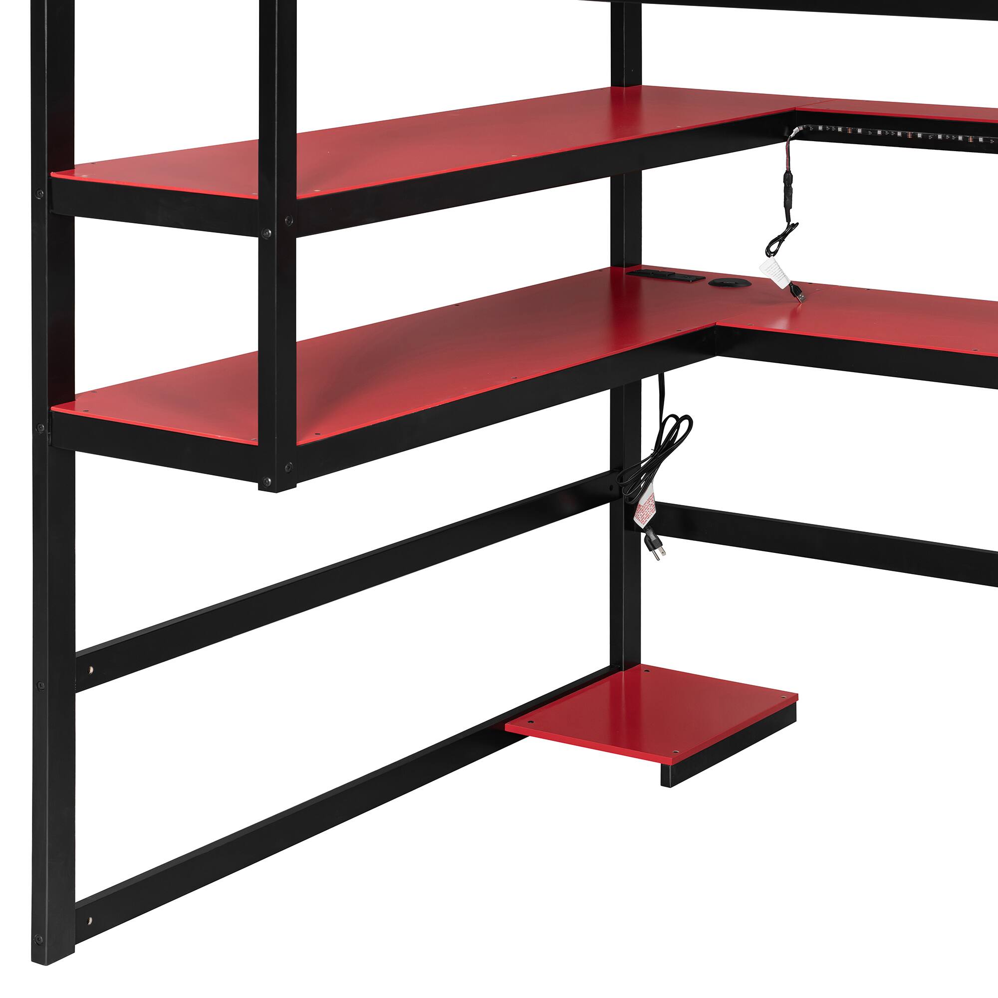 Alt View 2. Anysun - Full Size Wood Loft Bed with Desk,Side storage rack,Multi-storage Shelves and RGB Light - Red.