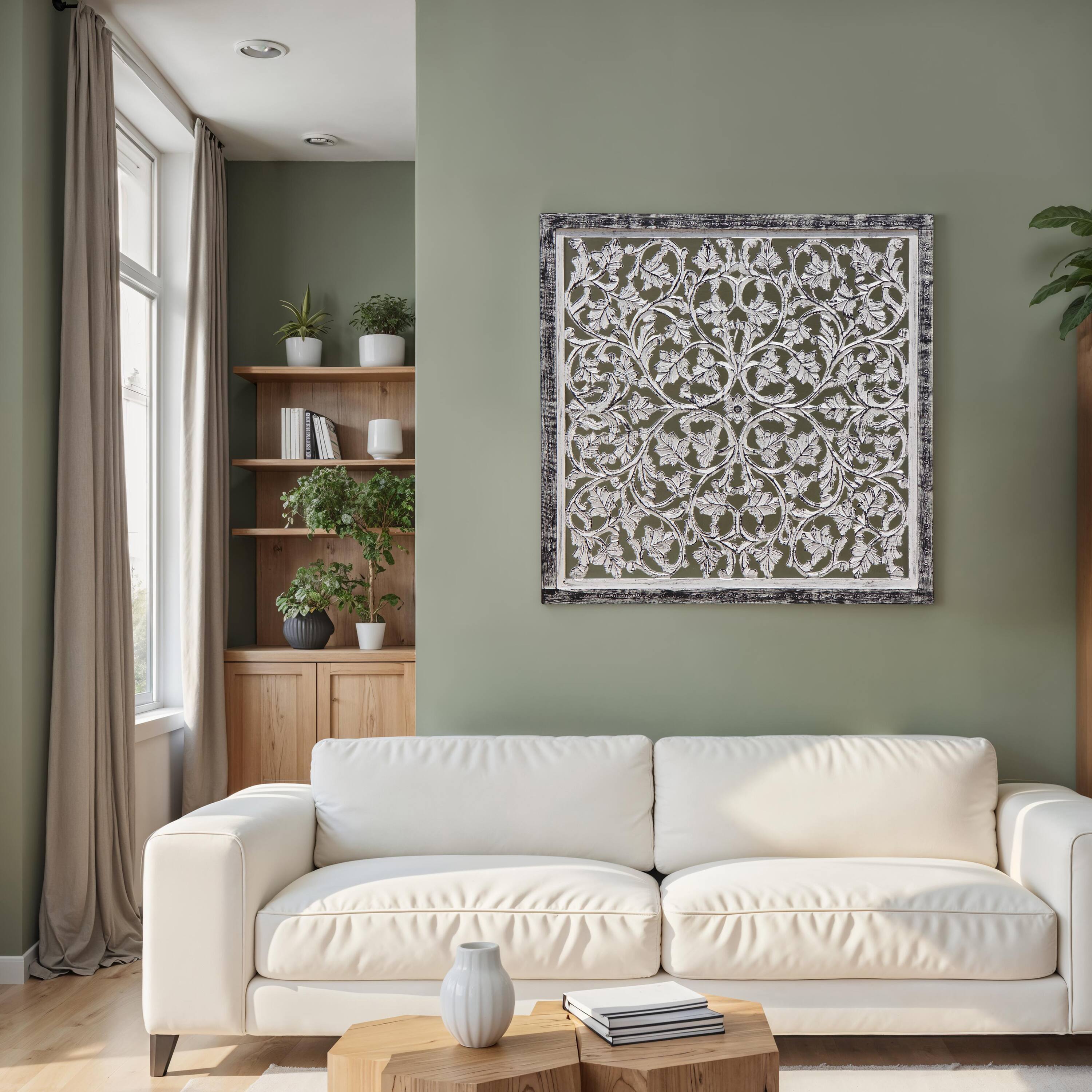 Alt View 9. Manhattan Lane - Ozy Carved Mango Wood Wall Decor| 36 Inch Square I Handcrafted - Black and White.