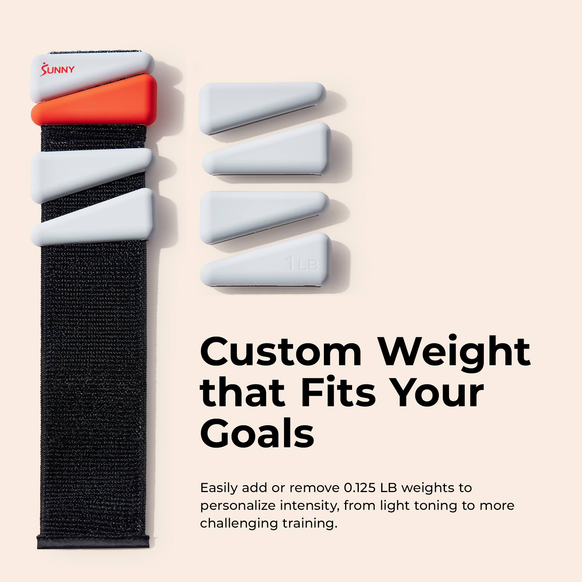 SUNNY 1LB 1 Custom Weight that Fits Your Goals Easily add or remove 0.125 LB weights to personalize intensity, from light toning to more challenging training.