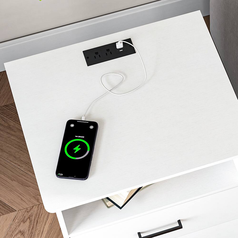 Back. Kadyn - Kadyn Wood Nightstand With Charging Station, Bedside Table With 2 Drawers, Bedroom - WH 2-Pack.