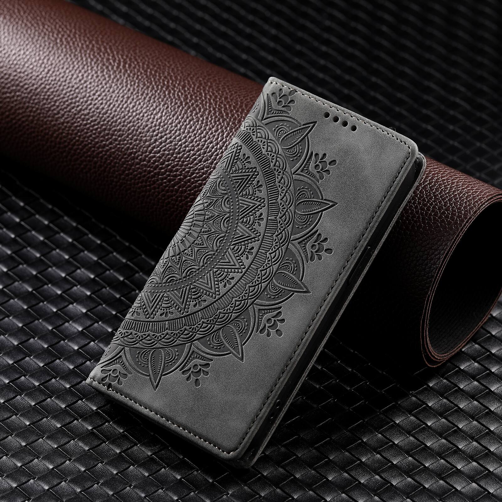 Alt View 1. Dteck - Magnetic Wallet Case For iPhone 18 Pro, Shockproof Embossed Card Cash Pocket Stand PU Leather Cover - Grey.