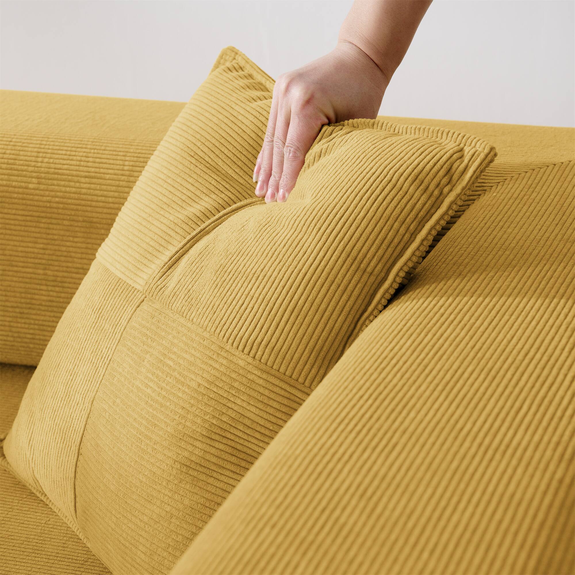 Alt View 1. Trinkets Crazed - 4-In-1 Free Combination Loveseat Convertible Sleeper Sofa Bed Floding Futon Couch Corduroy Modular Sofa Couch - Yellow.