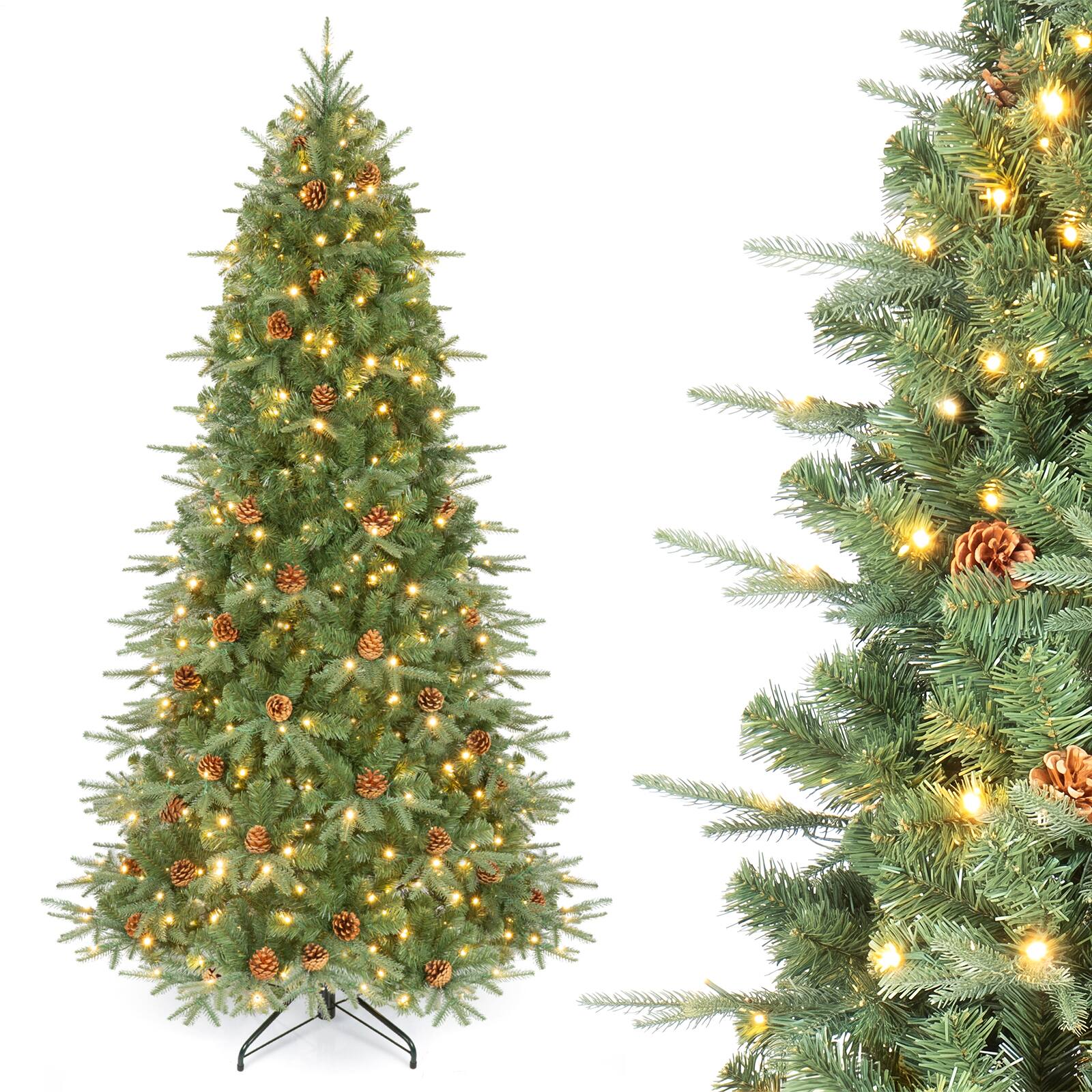 Costway Artificial Christmas Tree with Lush PVC Branch Tips, Warm White ...