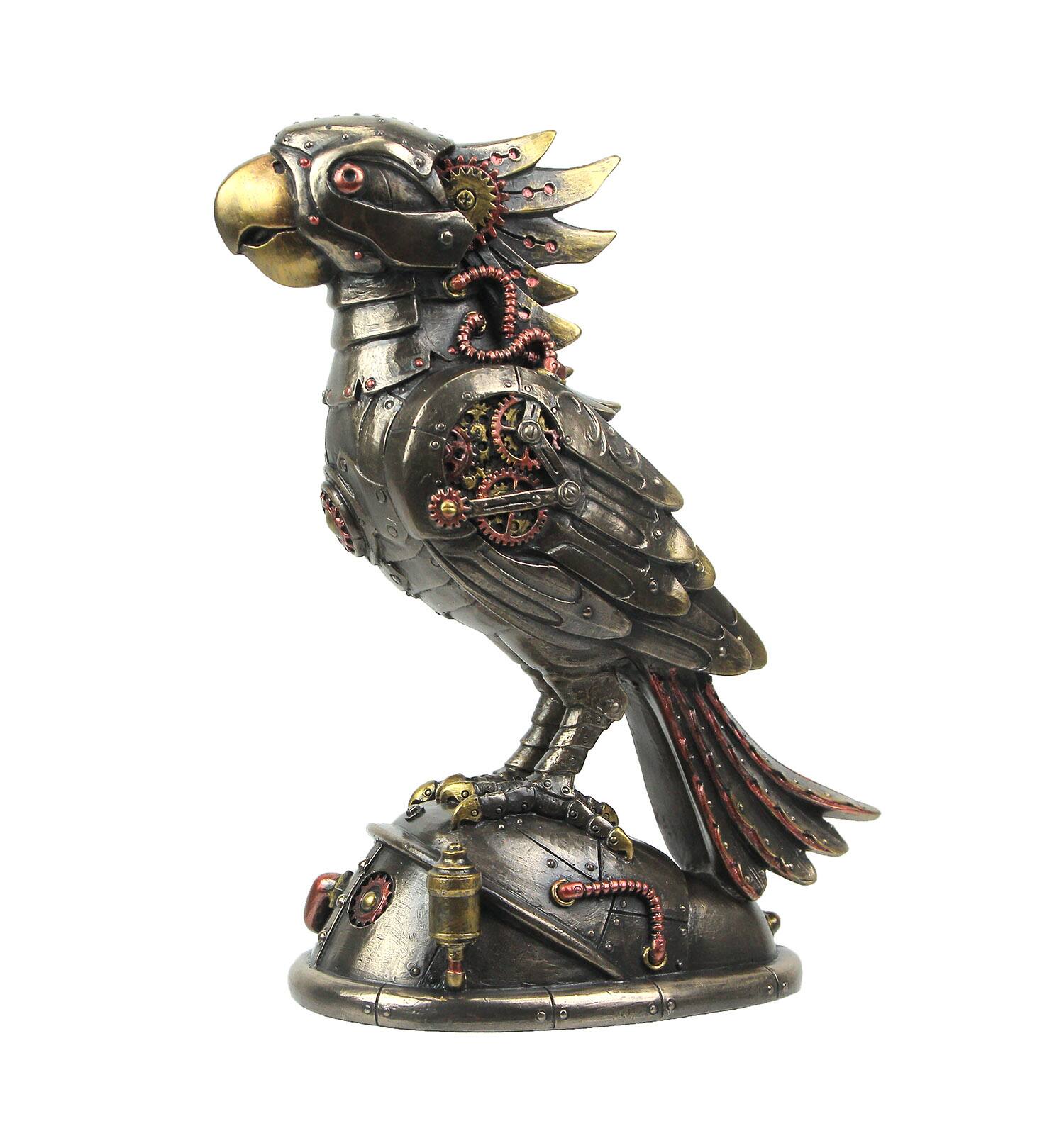 Alt View 1. Veronese Design - Steampunk Designed Cockatiel / Parrot Bird Metallic Finished Tabletop Statue - Bronze.