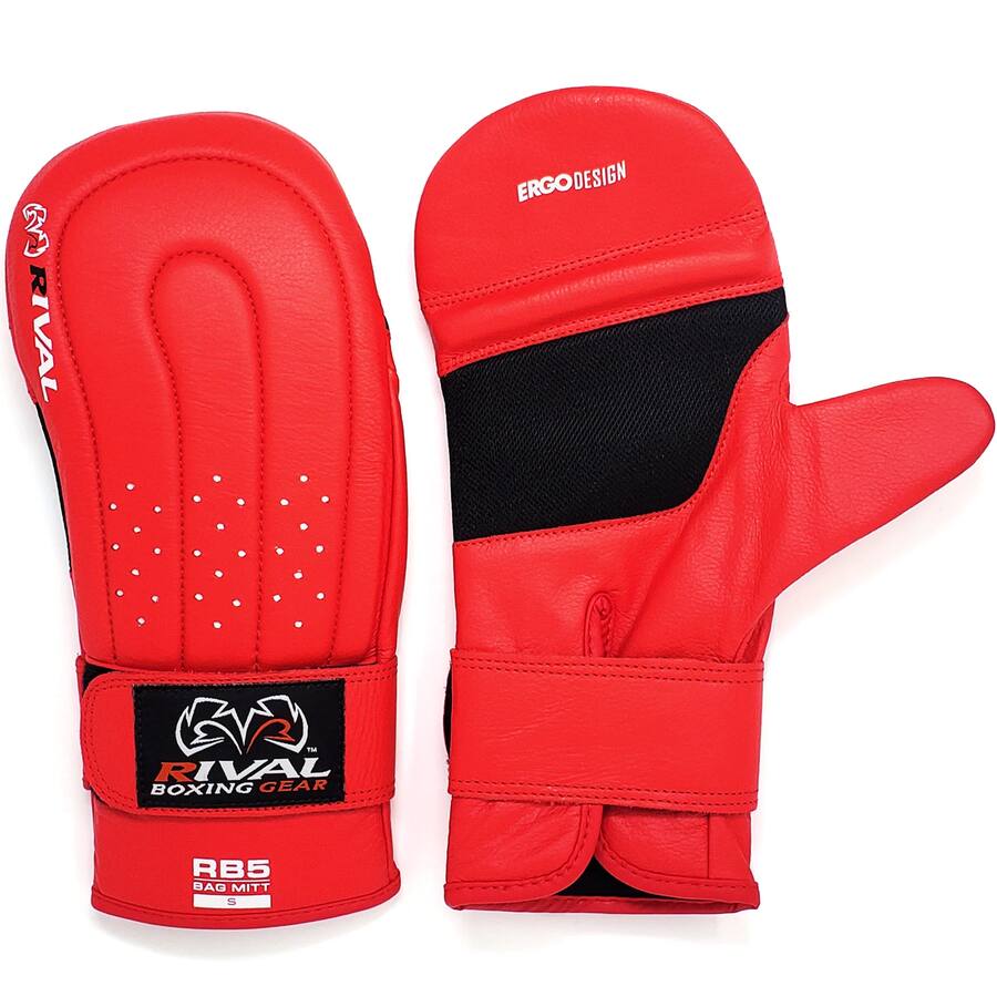 Systemic Loop Labeled RIVAL Boxing RB5 Hook and Loop Leather Training Bag Mitts Medium Red ...