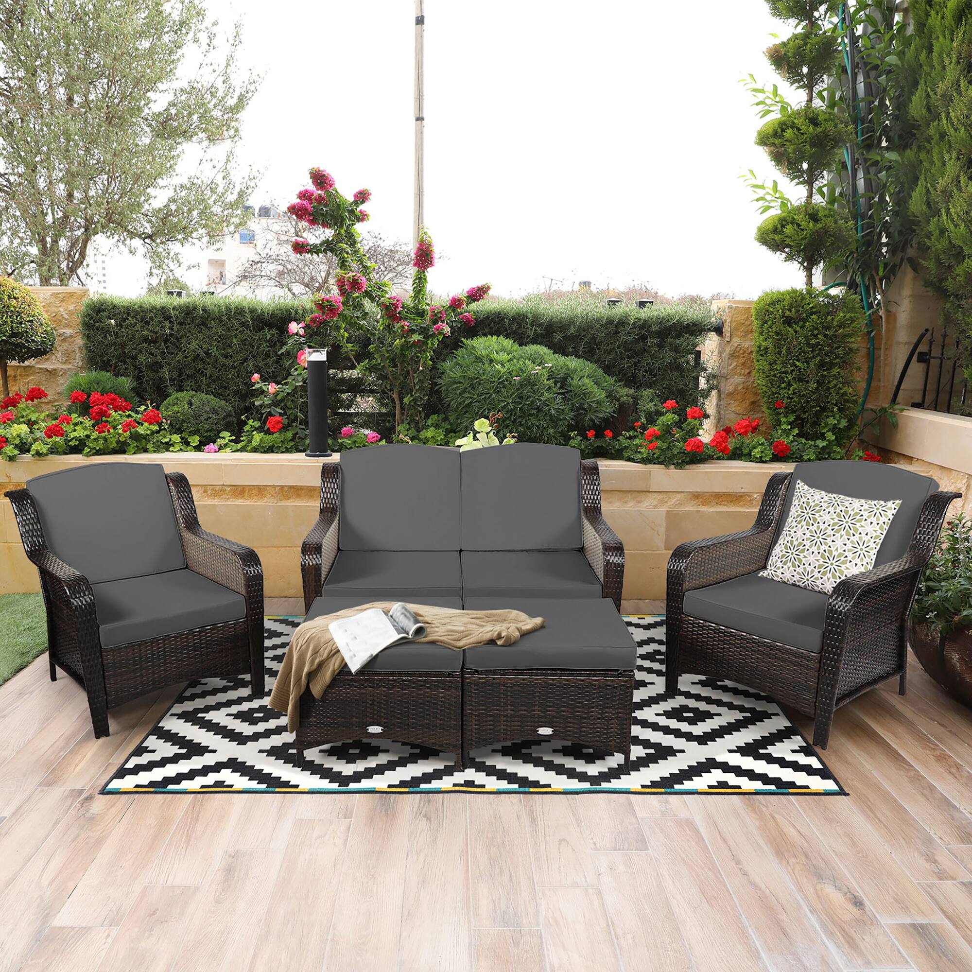 Alt View 1. Costway - Costway 5 Pieces Patio Furniture Set Outdoor Rattan Conversation Sofa Set W/ Cushions - Gray.