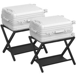 Songmics Home - Luggage Rack, Set of 2, Folding Suitcase Stand with Storage Shelf, for Guest Room, Hotel, Bedroom, Heavy-Duty - Ink Black