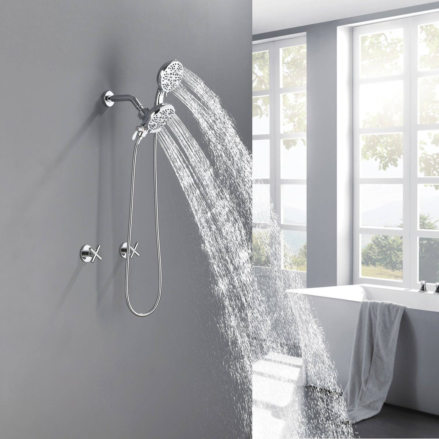 Alt View 4. Boyel Living - Polished Chrome Shower Set with Dual Handle Control and 7 Function Dual Shower Heads - Polished Chrome.