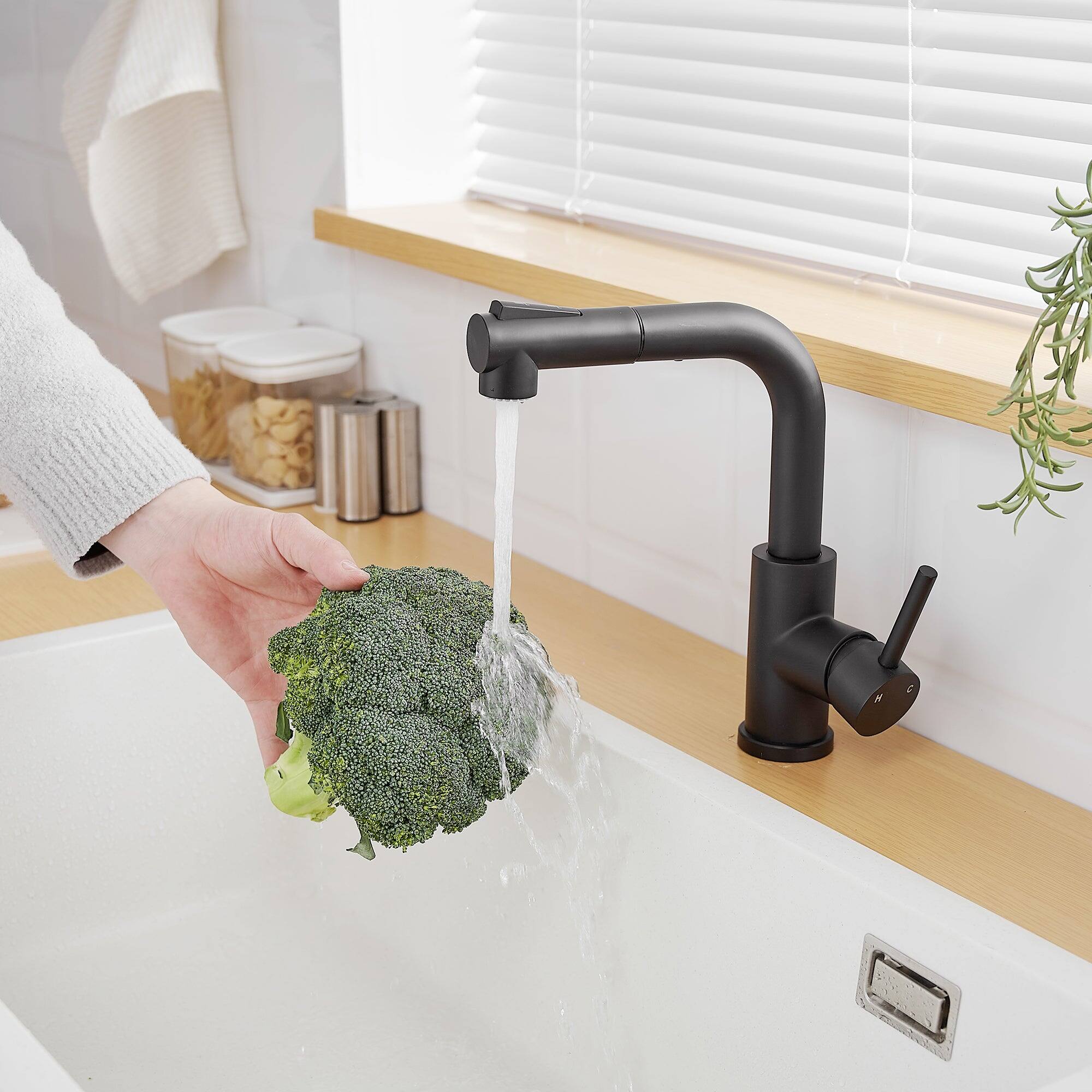 Alt View 6. Boyel Living - Matte Black 2 Spray Patterns Stainless Steel Pull Out Kitchen Faucet with Water Supply Hoses - Matte Black.