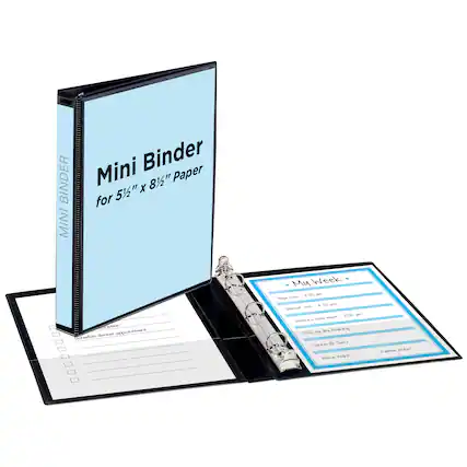 MINI BINDER
for 5½" x 8½" Paper
My Week
- Yoga class - 7:00 am
- Dentist visit - 4:30 pm
- Jessica's swim meet - 3:00 pm
- Pick up dry cleaning
- Dinner @ Sue's
- Movie night! Family picnic