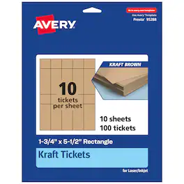 Avery - 1-3/4" x 5-1/2" Rectangle Tickets, Kraft 100ct - Brown