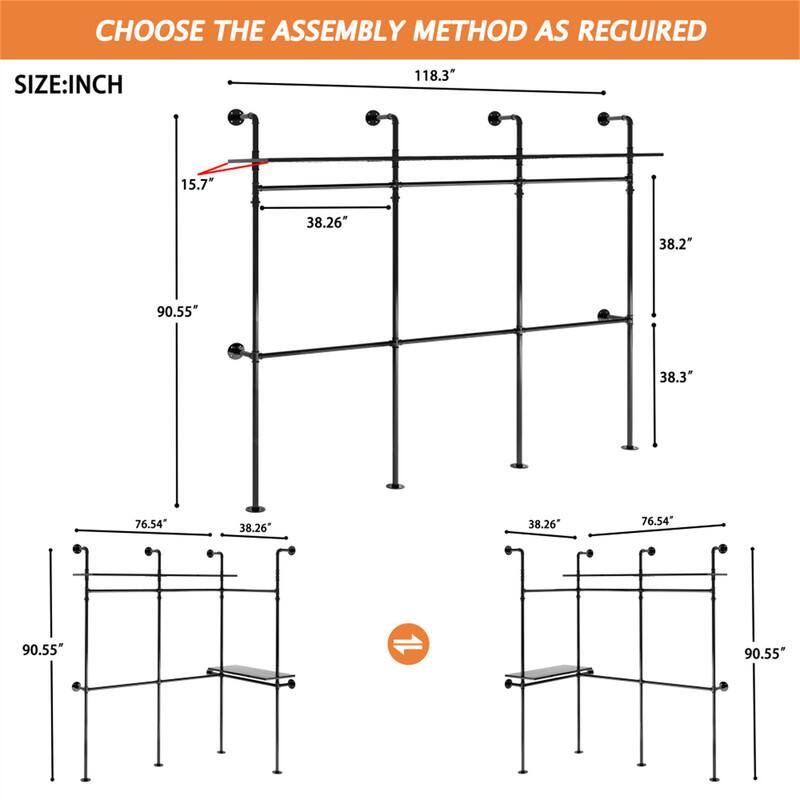 CHOOSE THE ASSEMBLY METHOD AS REQUIRED

SIZE: INCH

118.3"  
15.7"  
38.26"  
38.2"  
90.55"  
38.3"  
76.54"  
38.26"  
38.26"  
76.54"  
90.55"  
90.55"