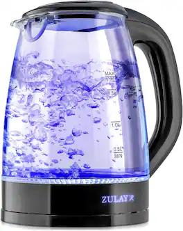 Zulay Kitchen - 1.7L Glass Electric Kettle with Blue LED Light - Borosilicate Glass Hot Water Kettle Electric - Black