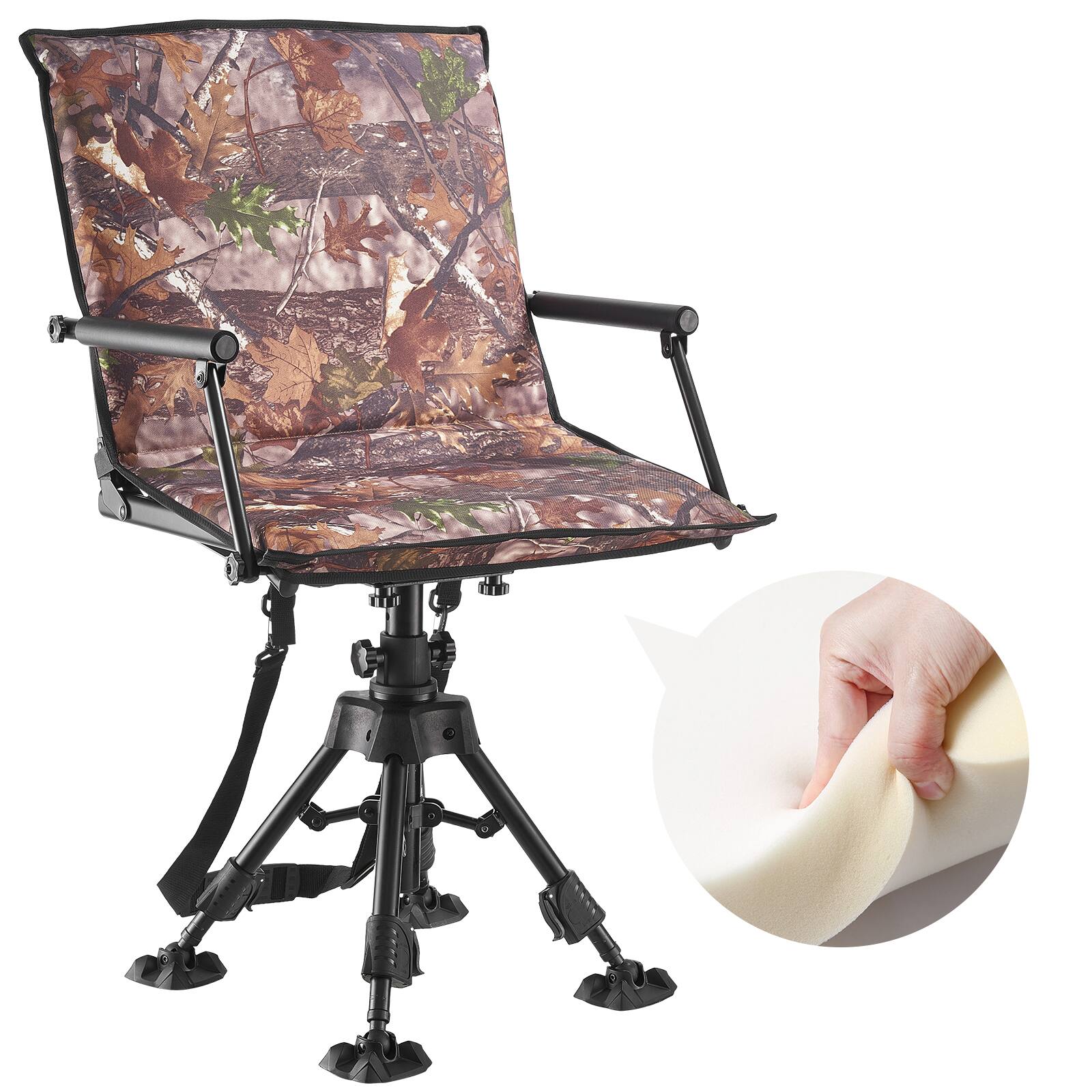 Front. VEVOR - Hunting Chair, 360° Silent Swivel, Foldable Portable Blind Chair, Heavy-Duty Steel Frame Ground Stool Seat - Black.
