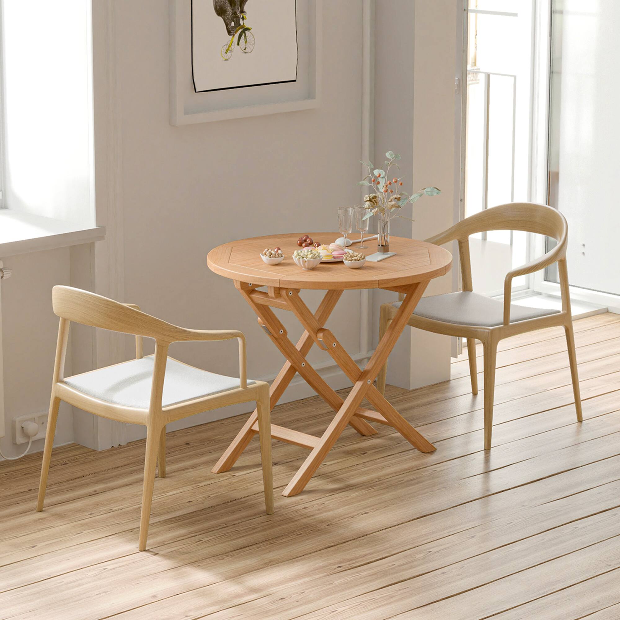 Alt View 1. Costway - Costway 31.5" Patio Round Folding Dining Table Solid Indonesia Teak Wood Natural Outdoor Portable - Natural.