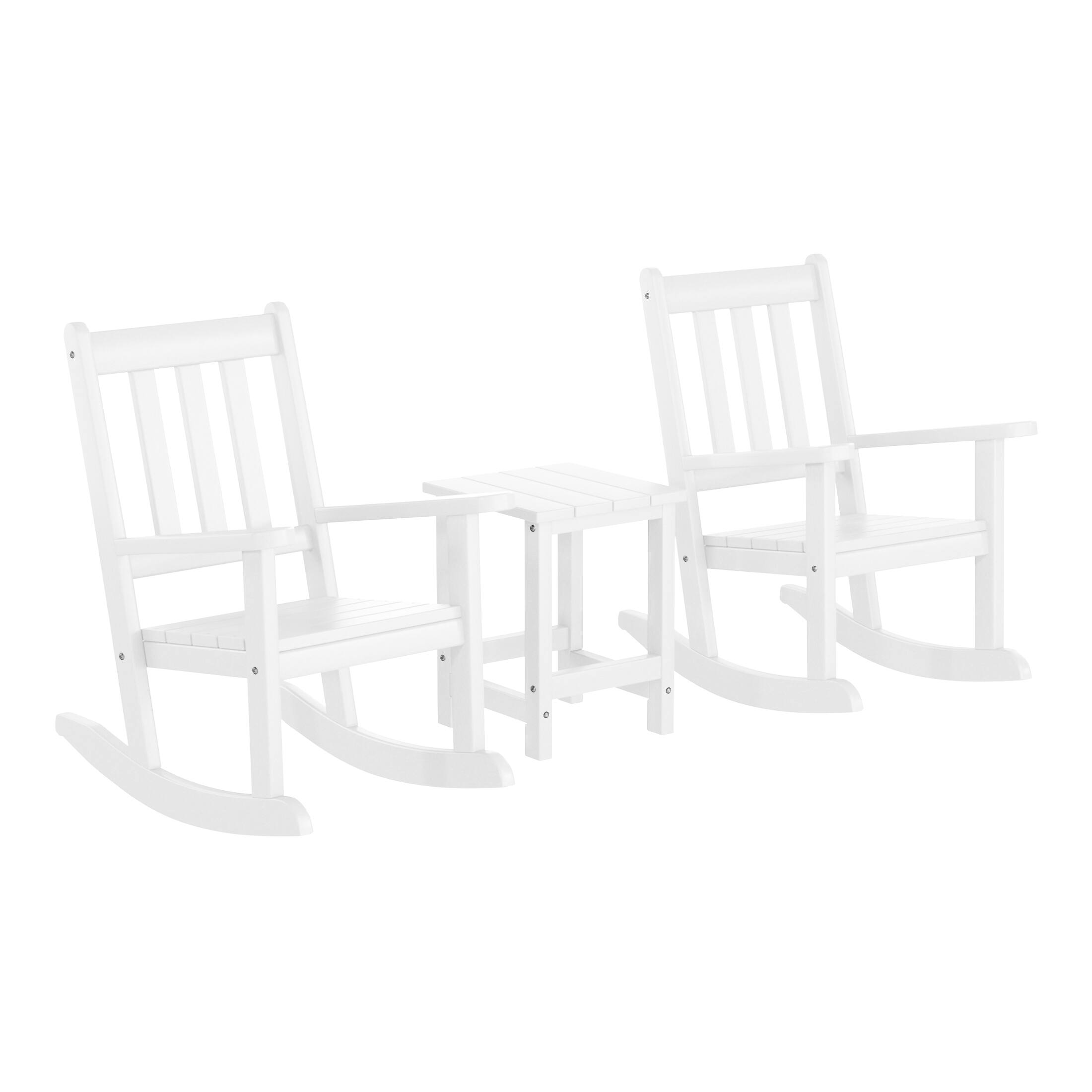 Front. WestinTrends - WestinTrends Malibu 3-Piece Kids Outdoor Rocking Chairs Set With Kids Square Side Table - White.