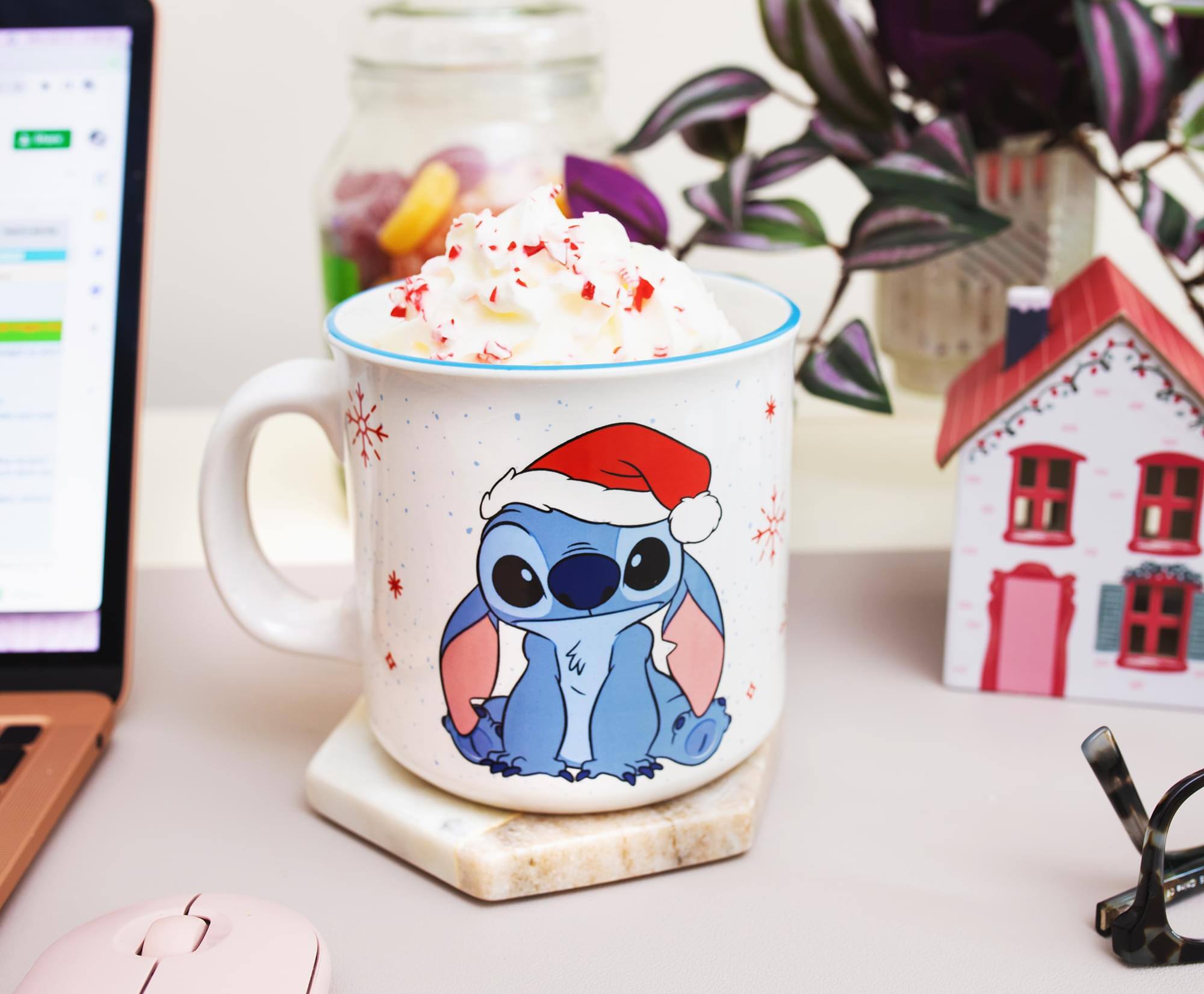 Alt View 4. Silver Buffalo - Disney Lilo & Stitch Santa Hat Ceramic Camper Mug | Holds 20 Ounces - Blue.