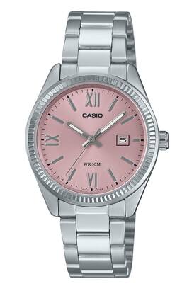 Casio - Analog Stainless Steel Pink Dial Quartz LTP-1302DD-4A1V Ladies Watch - Silver, Pink