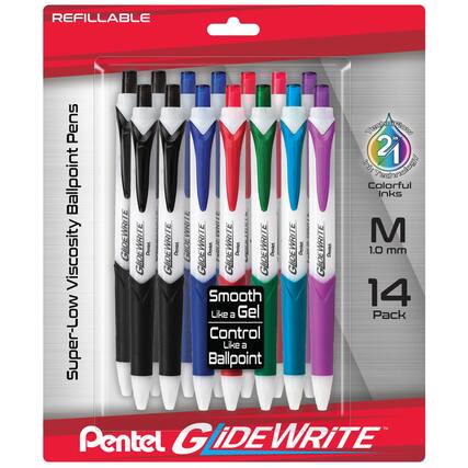 REFILLABLE
Super-Low Viscosity Ballpoint Pens
Pentel GuideWrite
Smooth Gel Control Like a Ballpoint
1.0 mm
14 Pack
Colorful Inks
TechniFlow 21
M