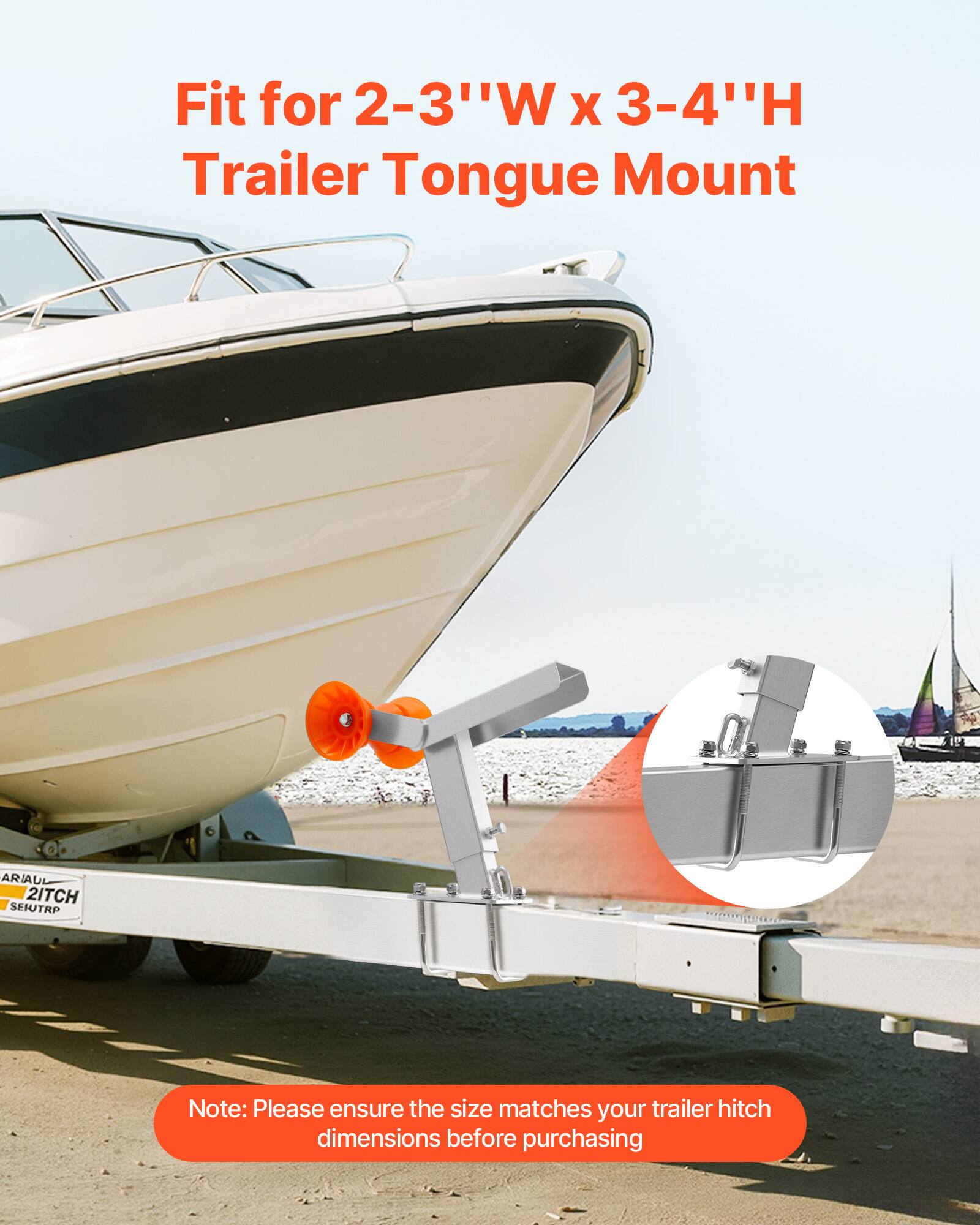 Fit for 2-3" W x 3-4" H Trailer Tongue Mount

Note: Please ensure the size matches your trailer hitch dimensions before purchasing