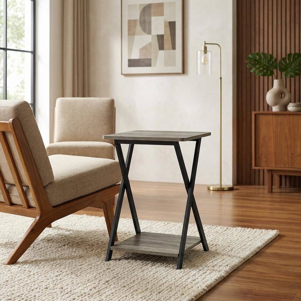 Angle. FurniFact - Grey Oak and Black Finish End Table with Modern Design - Grey Oak/Black.