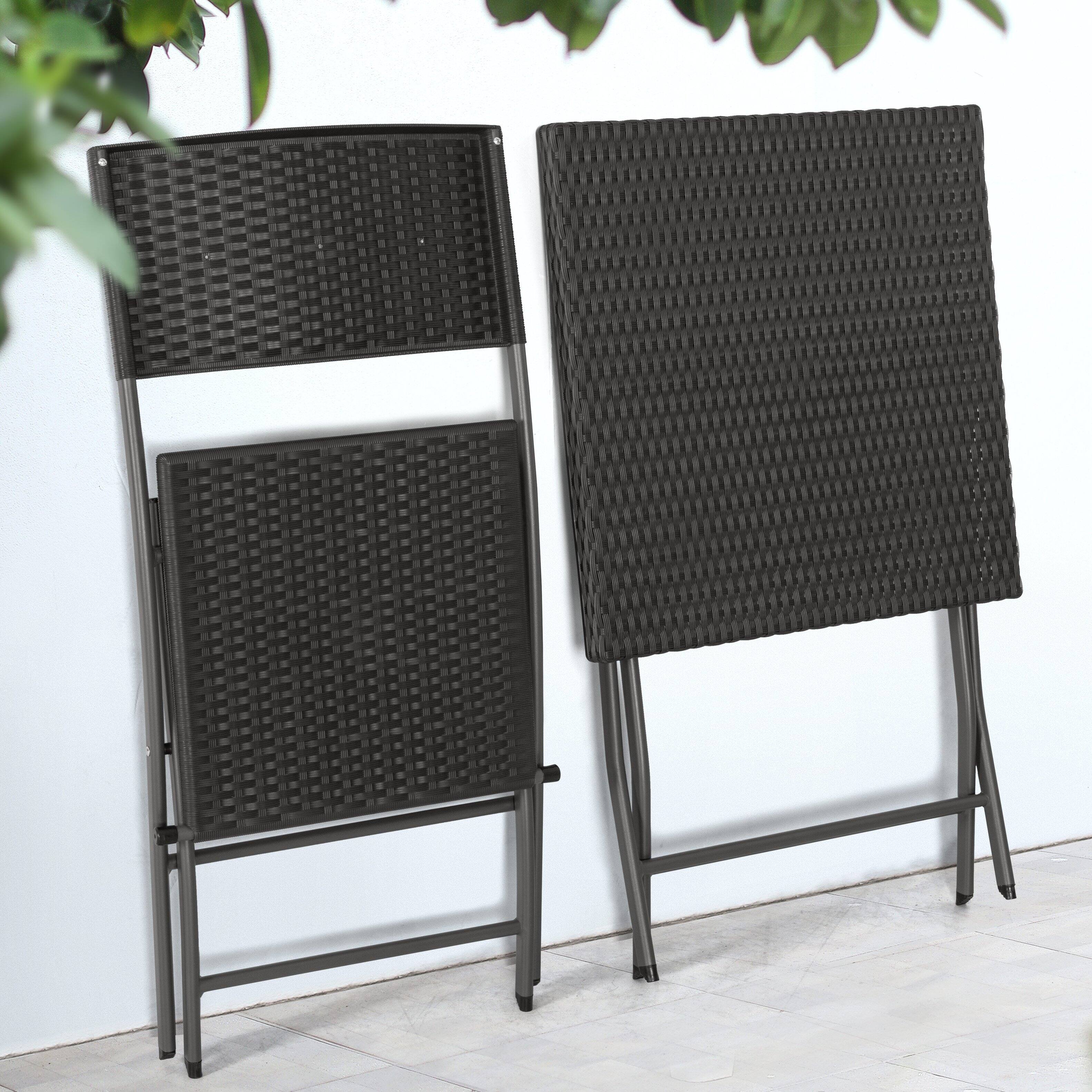 Alt View 5. Nuu Garden - Outdoor 3 Pieces Folding Bistro Set, Waterproof PP Rattan Table and Chairs - Black.