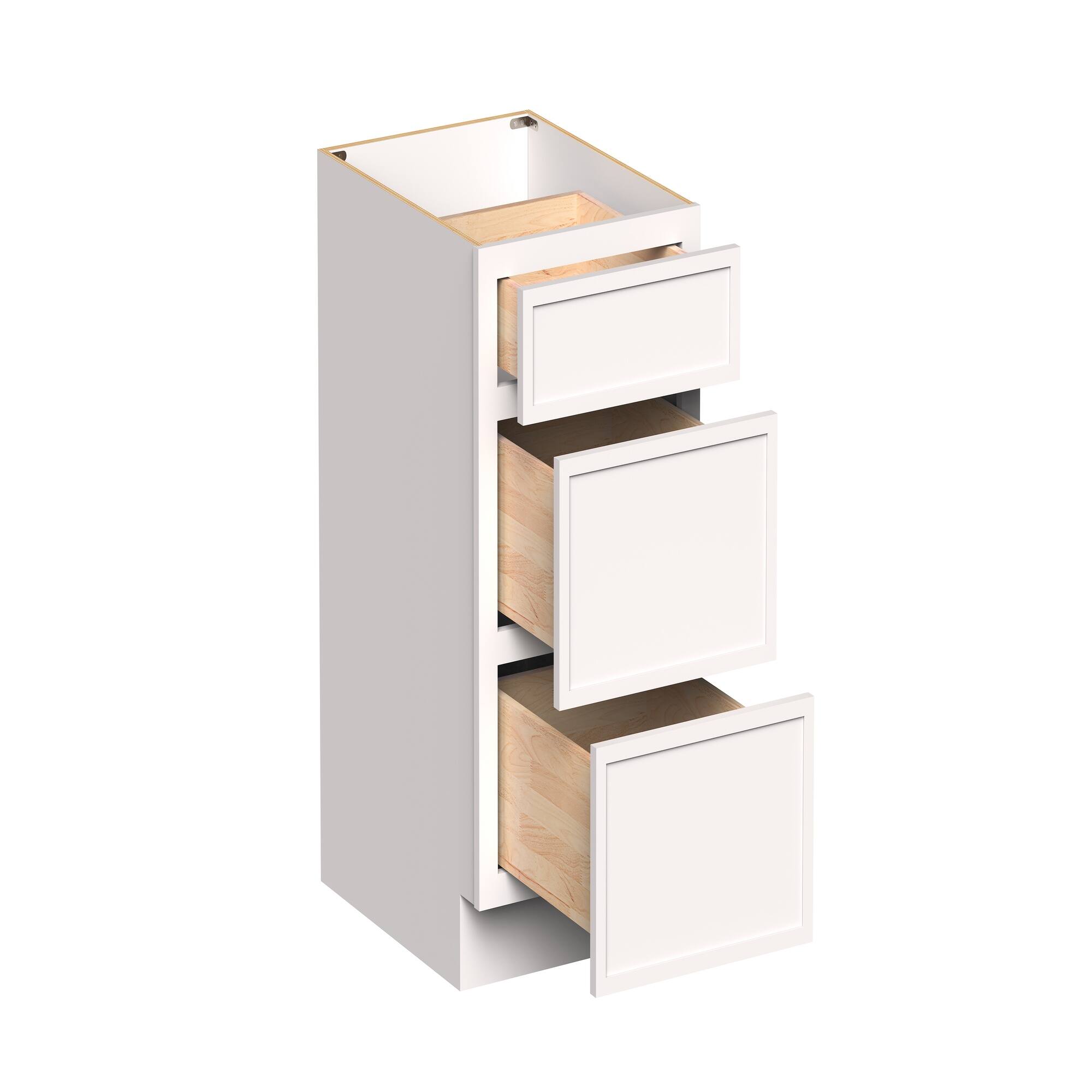 Front. Boyel Living - 18-in W x 34.5-in H x 24-in D Slim Shaker RTA Kitchen 3-Drawer Base Cabinet with Soft-Close Drawers - Snow White.