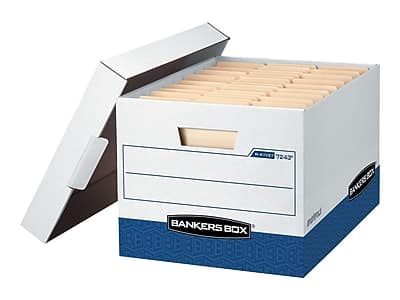 Bankers Box - R-Kive Heavy-Duty FastFold File Storage Boxes, Lift-Off Lid, Letter/Legal Size, White/Blue, 12/Carton - White and Blue price history on PriceWatchPro