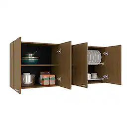 TuHome - Portofino 150 Wall Cabinet, Double Door, Two External Shelves, Two Interior Shelves, Natural Oak - Beige