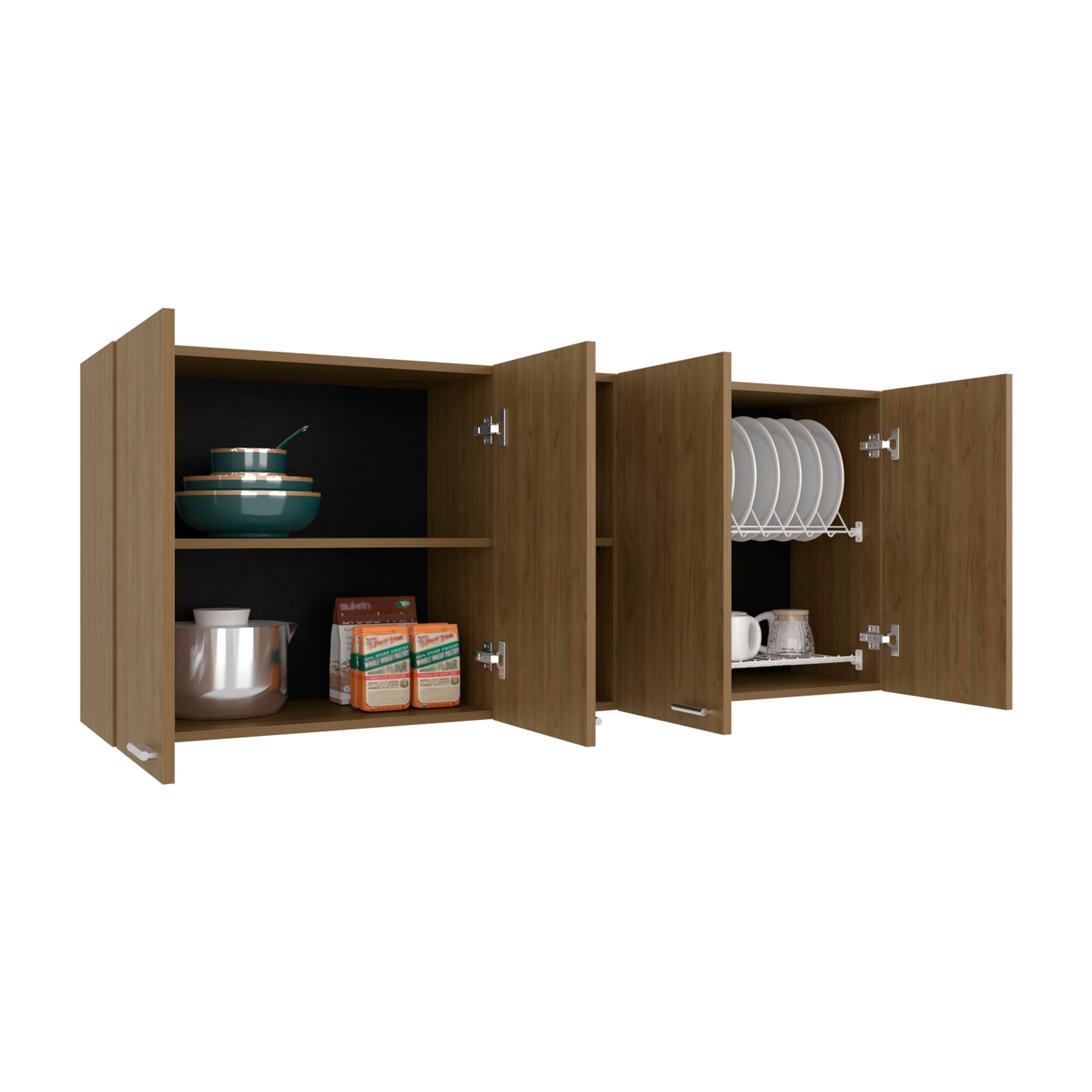 Front. TuHome - Portofino 150 Wall Cabinet, Double Door, Two External Shelves, Two Interior Shelves, Natural Oak - Beige.