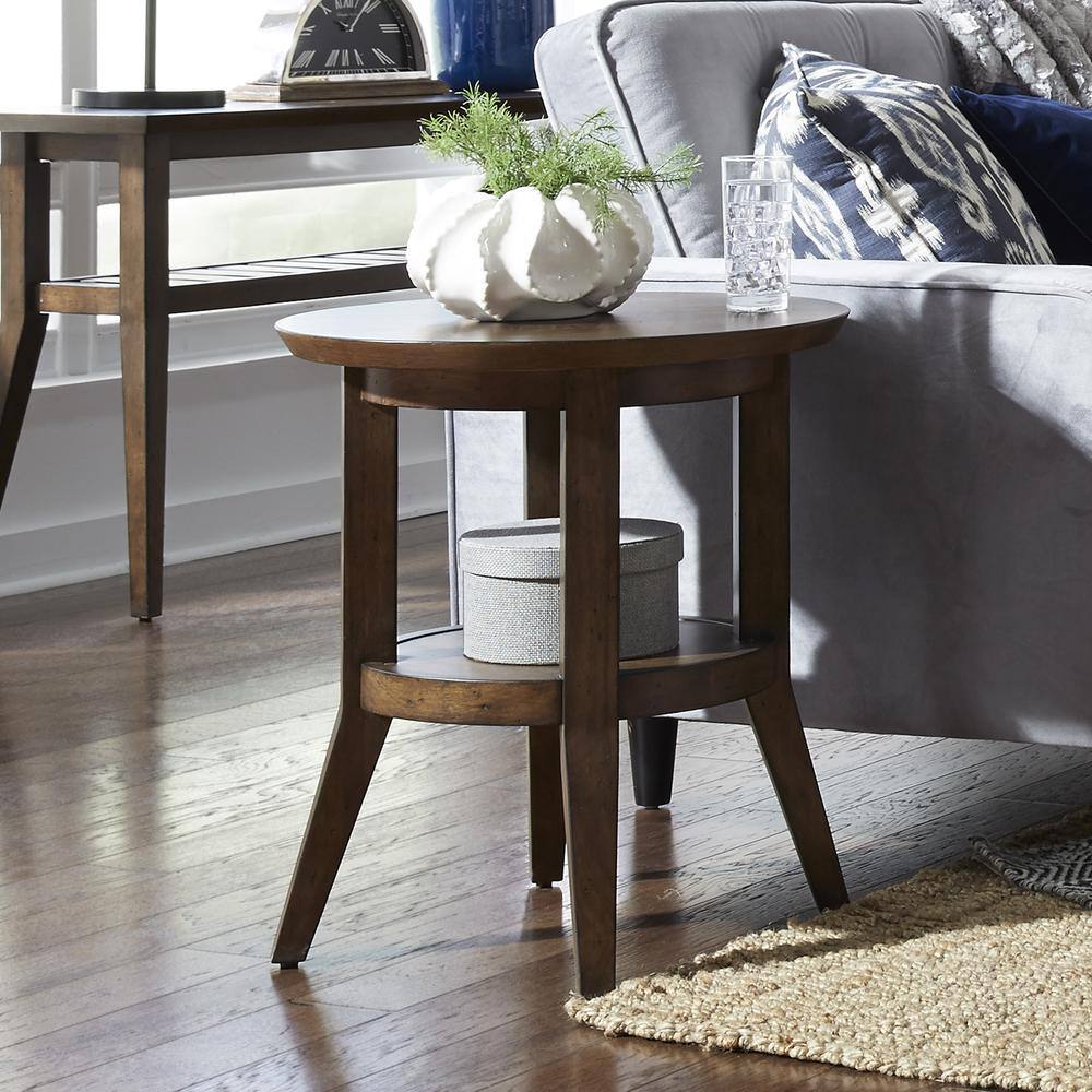 Angle. Liberty Furniture Industries - Ventura Blvd Round End Table in Bronze Spice - Brown.