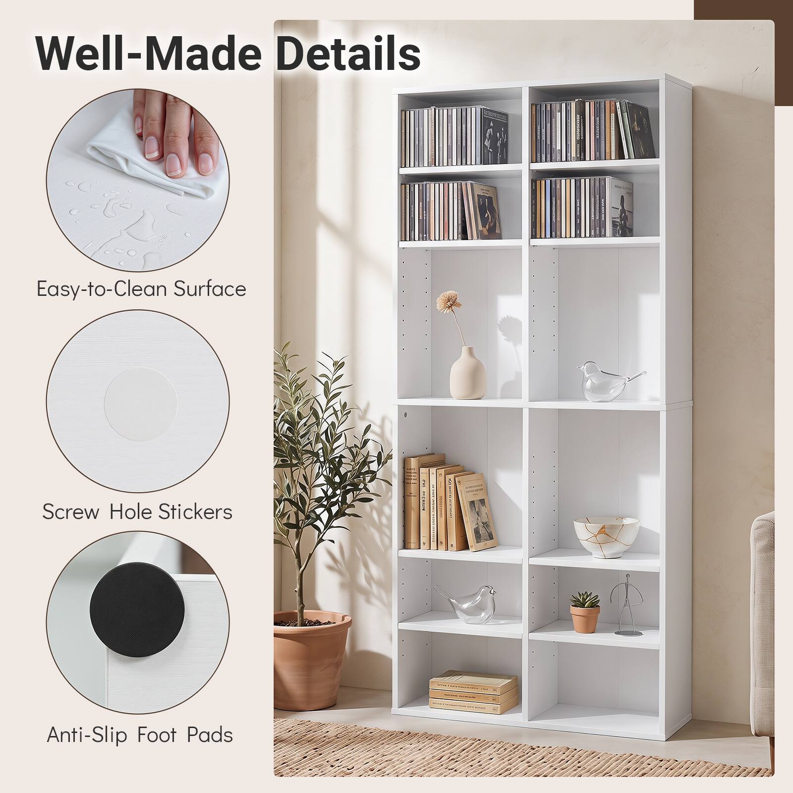 Well-Made Details
Easy-to-Clean Surface
Screw Hole Stickers
Anti-Slip Foot Pads