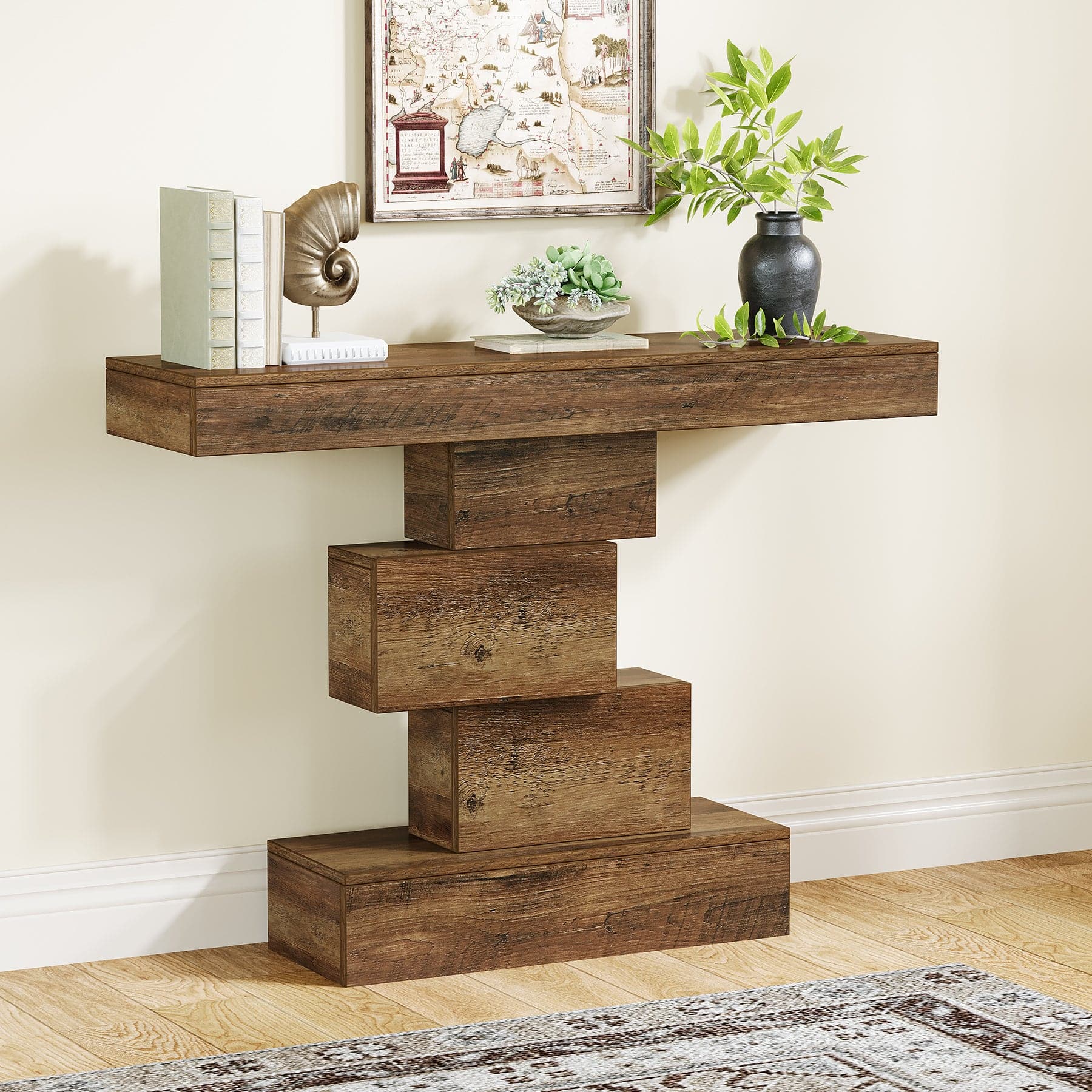 Tribesigns - Farmhouse Console Table with Engineered Wood Construction and Rectangular Top for Entryway and Hallway - Brown