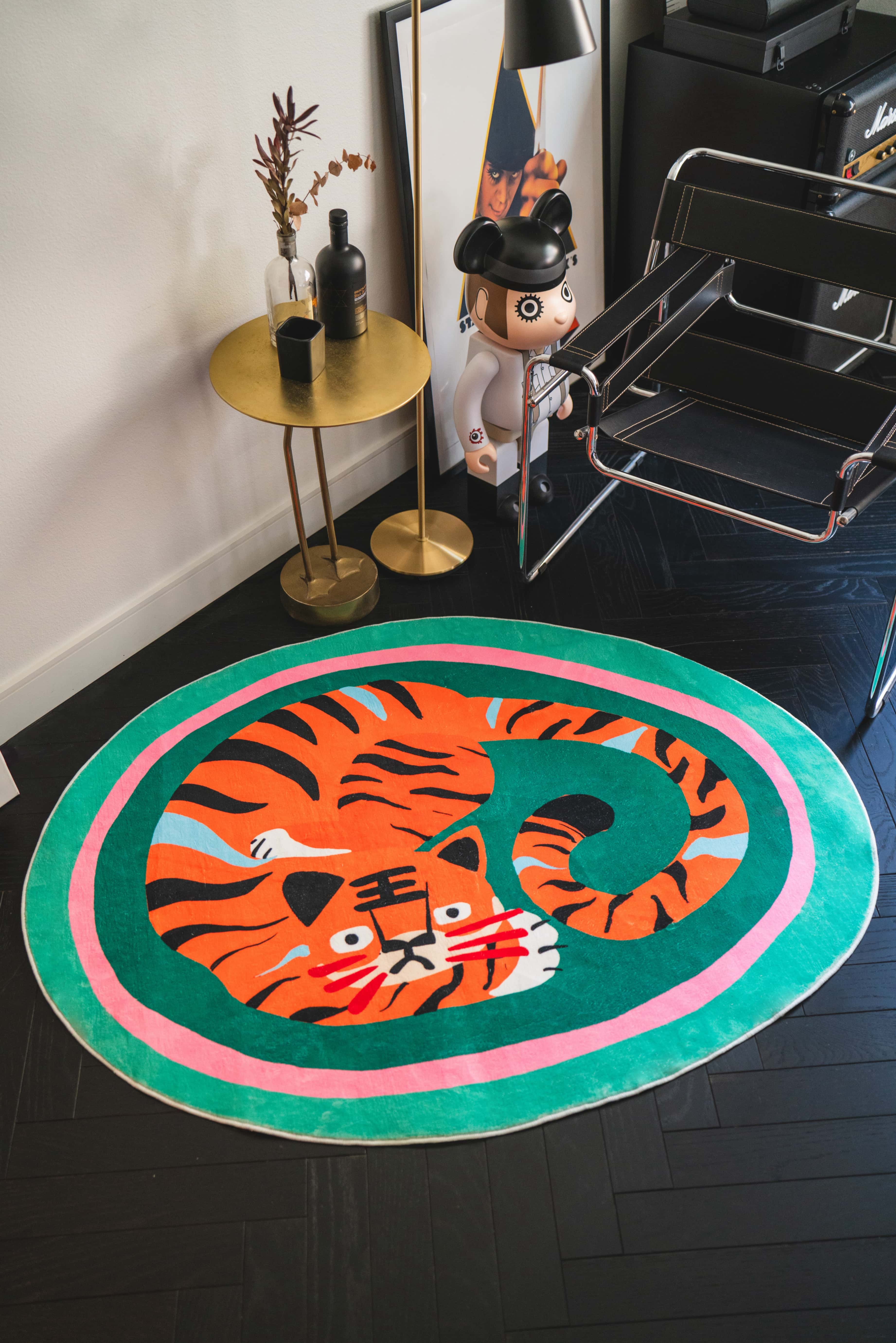 Angle. Lanyspace - 3'x5' Area Rug, Washable Rugs, Non-Slip and Tear-Resistant Soft Carpet, Green Base Oval Tiger Area Rug for Home Decor - Multicolor.