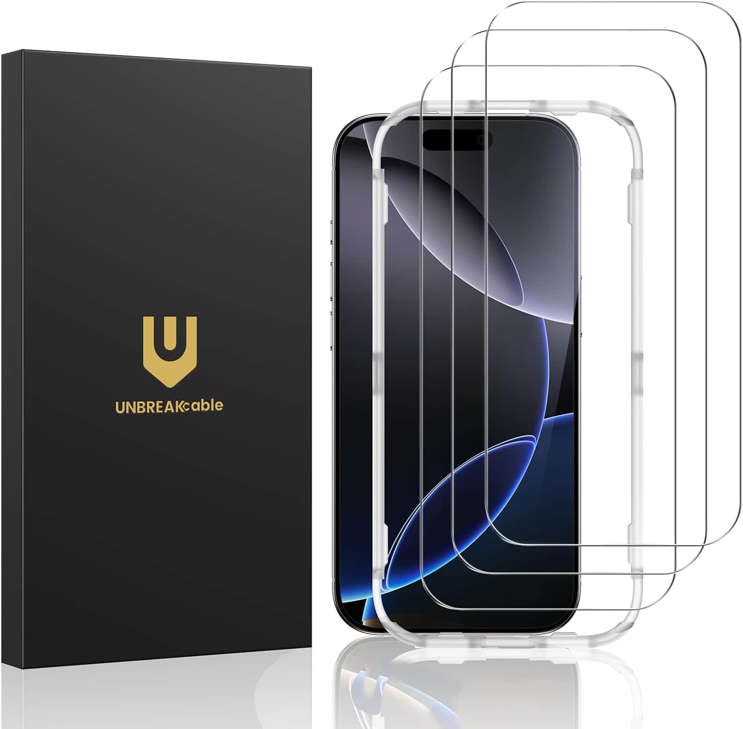 UNBREAKcable - 3-Pack Screen Protector Tempered Glass for iPhone 16 Pro Max - Clear