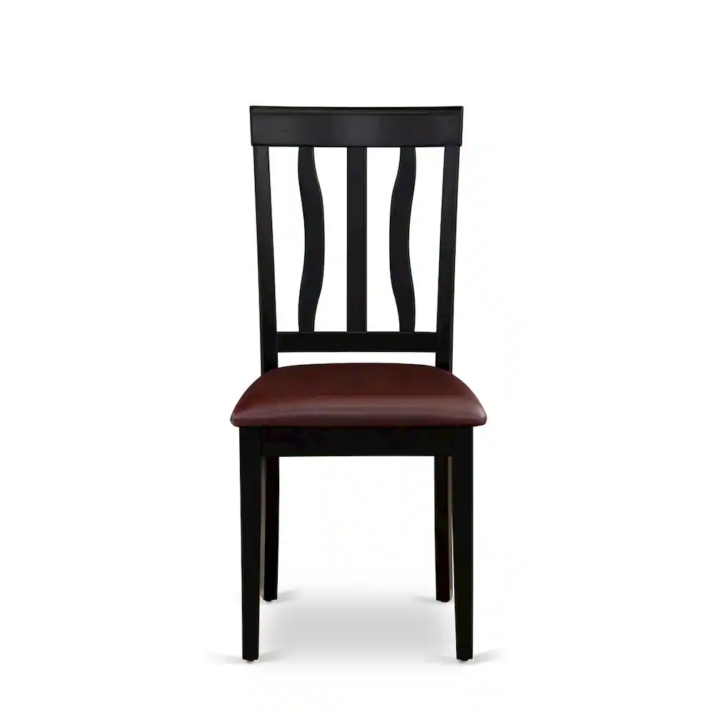Angle. East West Furniture - Antique Dining Room Chairs - Faux Leather Upholstered Wooden Chairs - Black & Cherry.