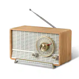 Dazzed Corner - Retro AM/FM Radio with Bluetooth, Wooden Table Radio with Rotary Knob - Wood