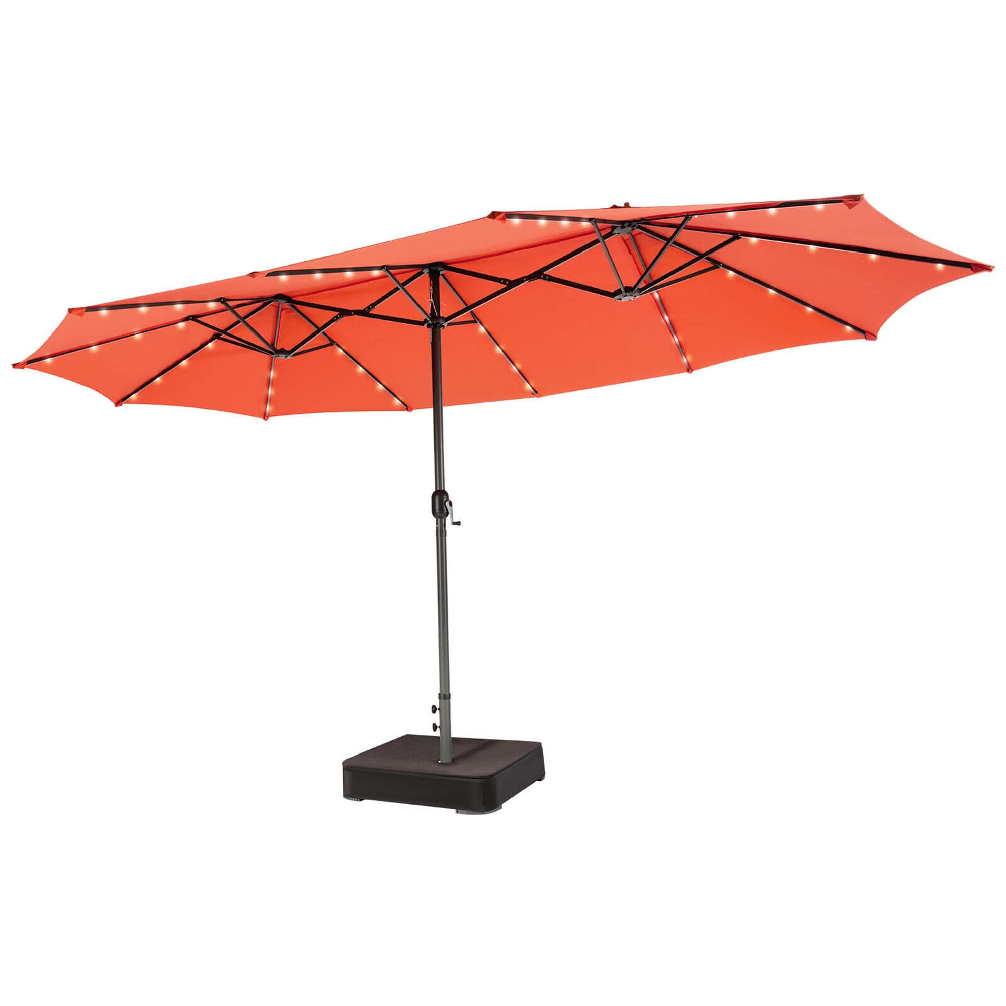 Front. Costway - Costway 15FT Double-Sided Patio Umbrella with Lights, Weighted Base, Outdoor Market Twin Umbrella for Poolside Garden - Orange.