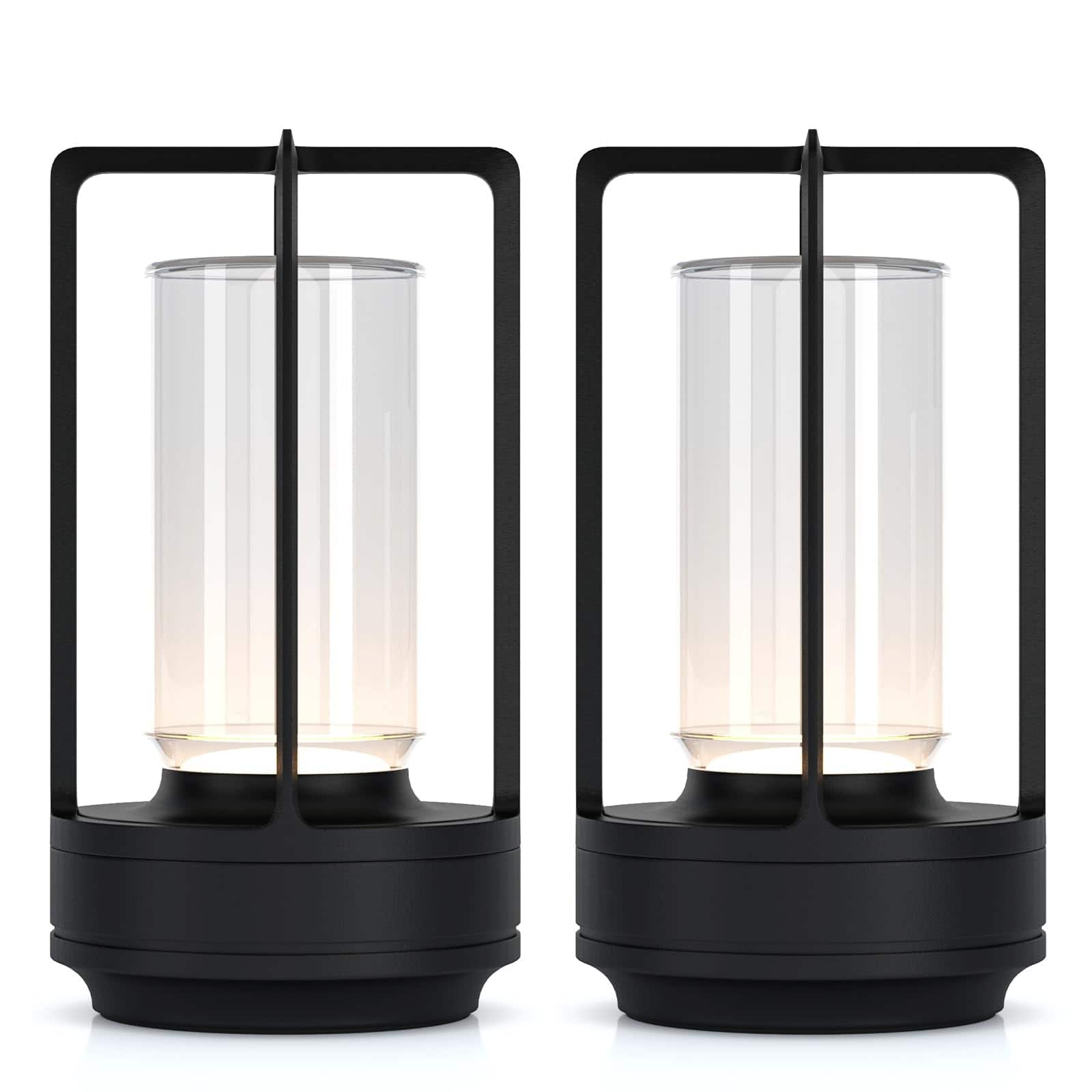 Dazzling Pops - Portable Metal Table Lamp Indoor Outdoor Rechargeable Cordless LED Lamp Colour Infinitely Dimming Premium - Black Set of 2