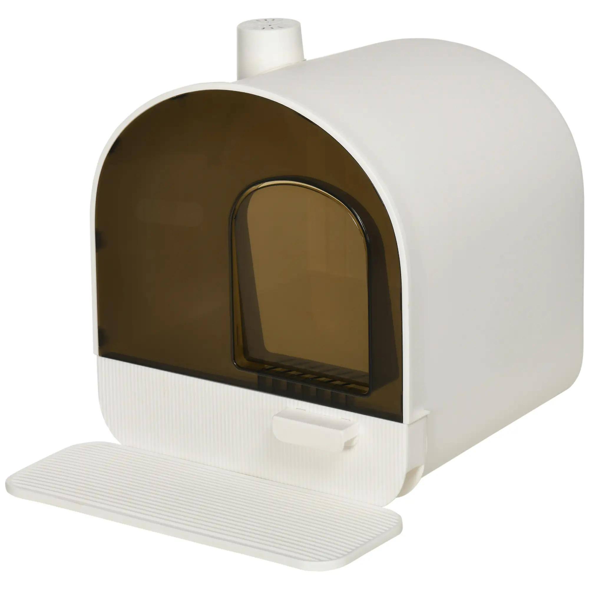 Angle. Dexmalle - Dexmalle-Cat Litter Box with Lid with Scoop and Filter-White - White.