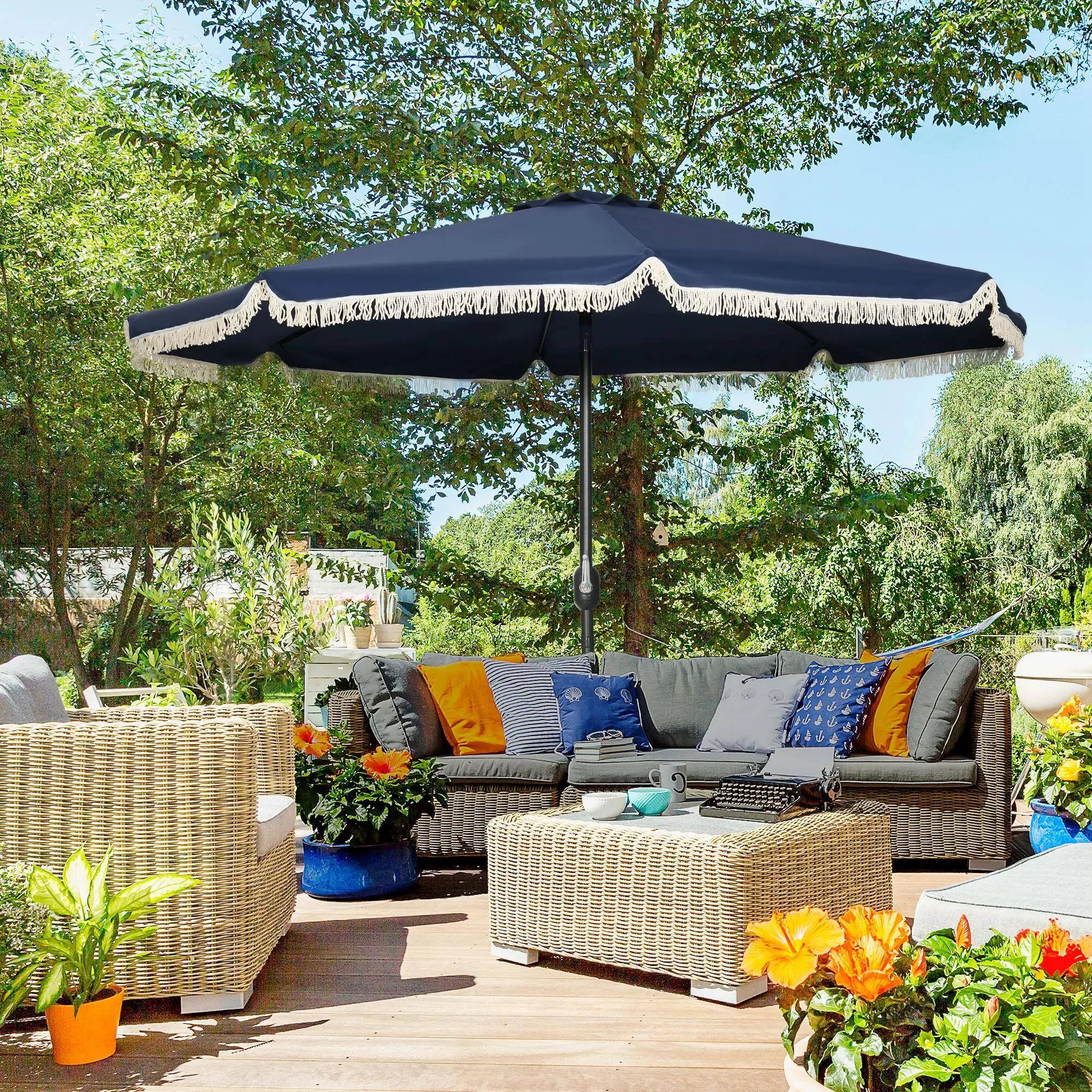 Alt View 6. Spaco - Spaco 9Ft Patio Table Umbrella, Ruffled Tilt Crank Shade for Garden, Pool - Dark Blue.