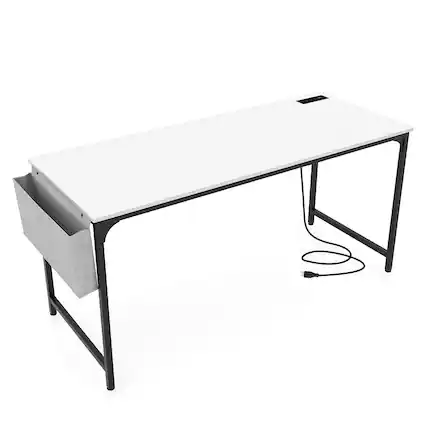 Front. Ecooso - 60 Inch Computer Desk with Built-In Charging Station, Storage Bag and Spacious Desktop - White.