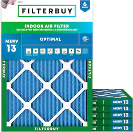 Filterbuy - 10x15x1 MERV 13 Smoke & Allergy Defense, Electrostatic Pleated HVAC AC Furnace Air Filters Replacement (6-Pack) - Blue