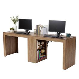 Tribesigns - 78.7-Inch Two-Person Executive Desk with Storage Shelves for Home Office Work, Study or Computer Tasks - Light Rustic Oak