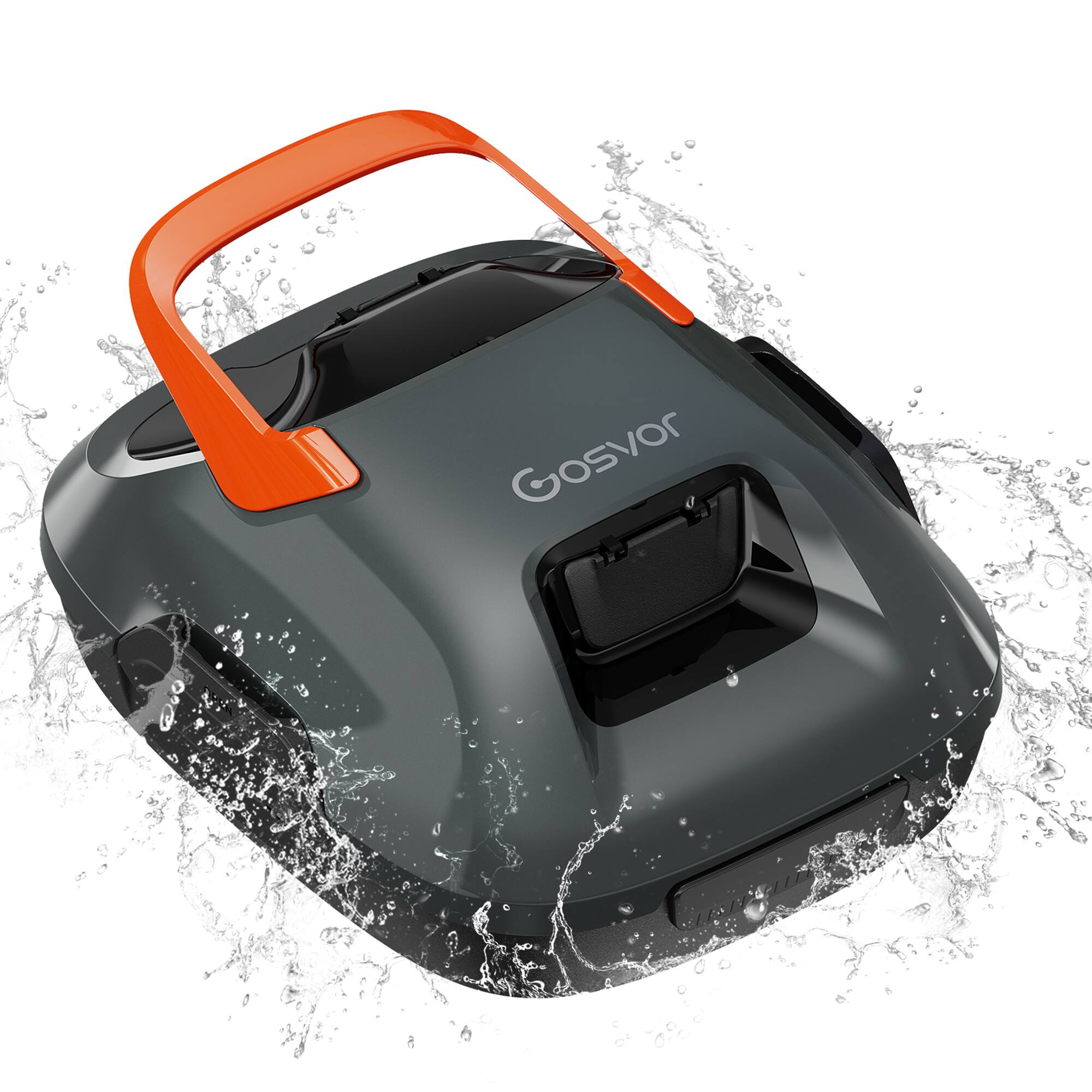 Left. Gosvor - Cordless Robotic Pool Cleaner for Above Ground Pools, Automatic Pool Vacuum with 90 Mins Runtime - LiteVac 800 - Grey.