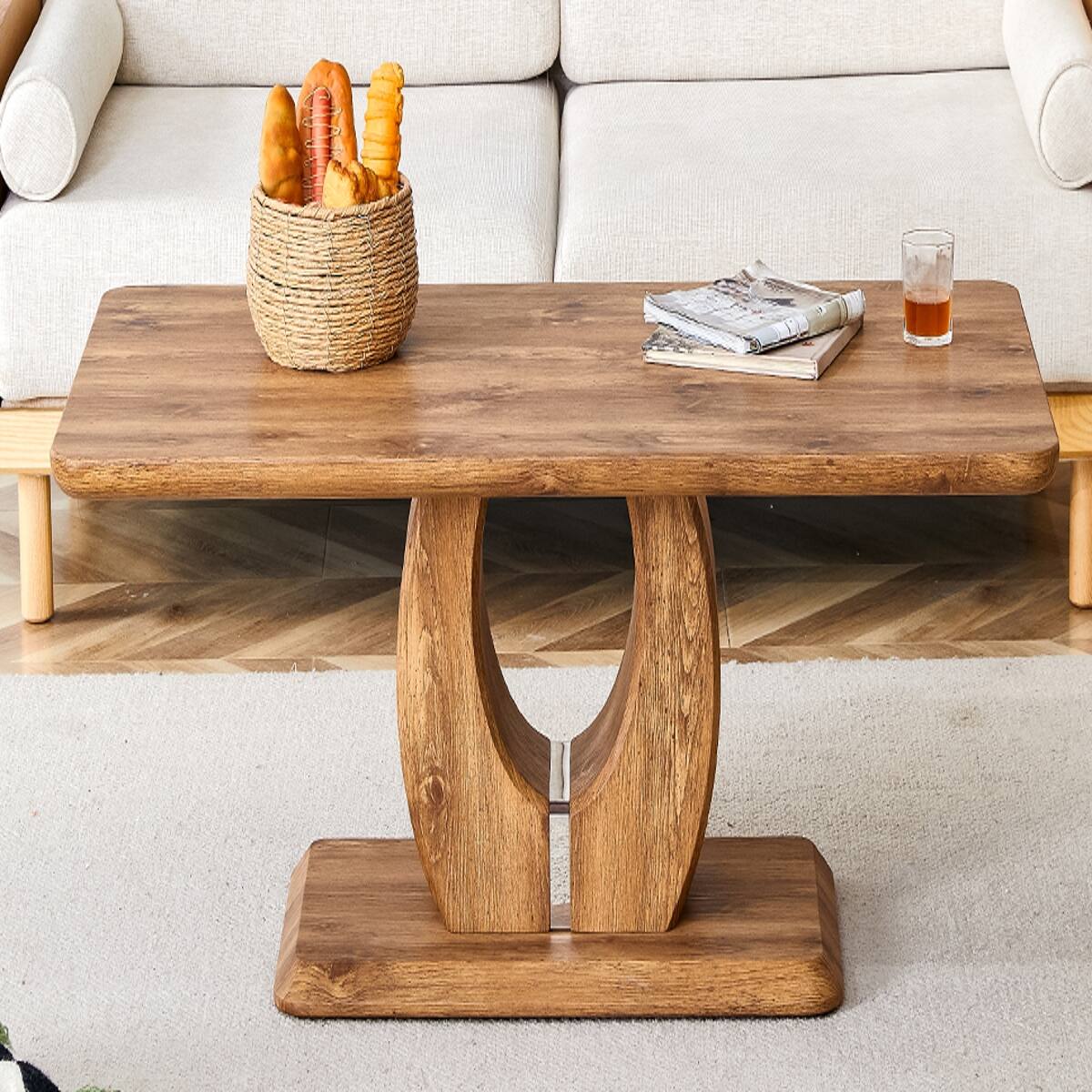 Alt View 6. Loheer - Loheer 47 inch rectangular coffee table, wood color MDF table for living room - Wood.